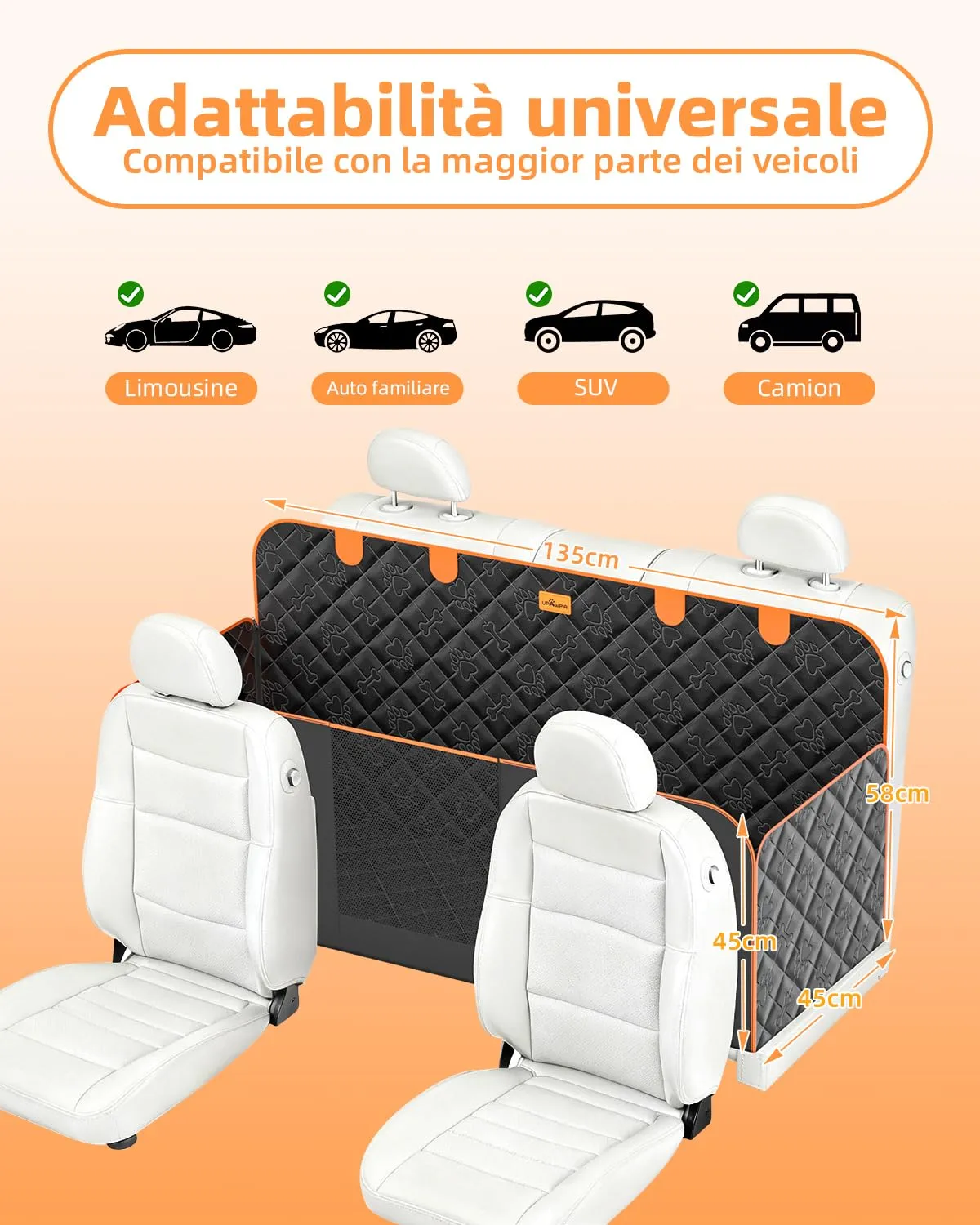 UPAWPIA Coprisedile Auto per Cani 600D Impermeabile con Protezione Laterale Antigraffiato e Antiscivolo per Auto e SUV - immagine 8
