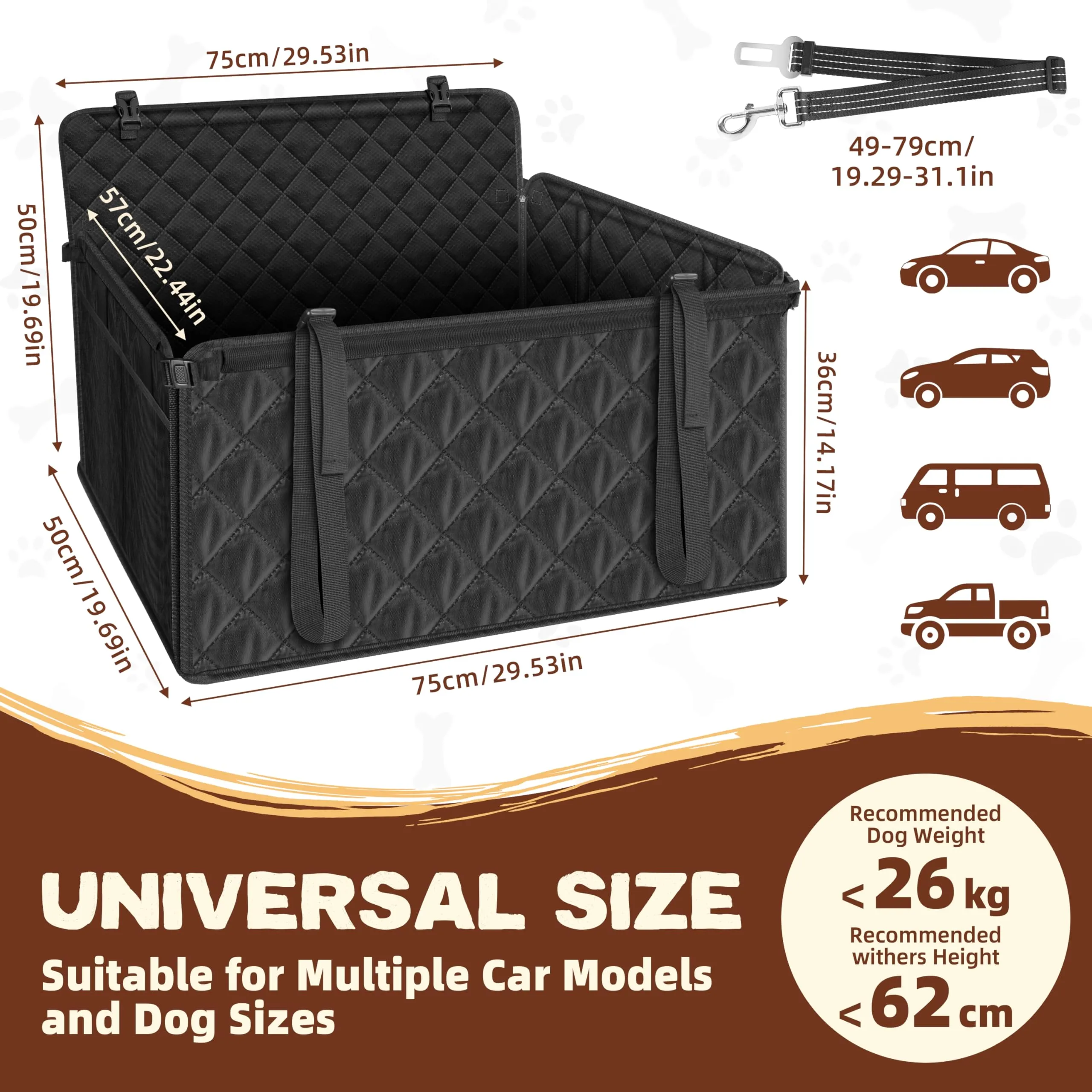 Looxmeer Trasportino per Cani Auto Sedile Posteriore, fino a 26 kg, Nero - immagine 2