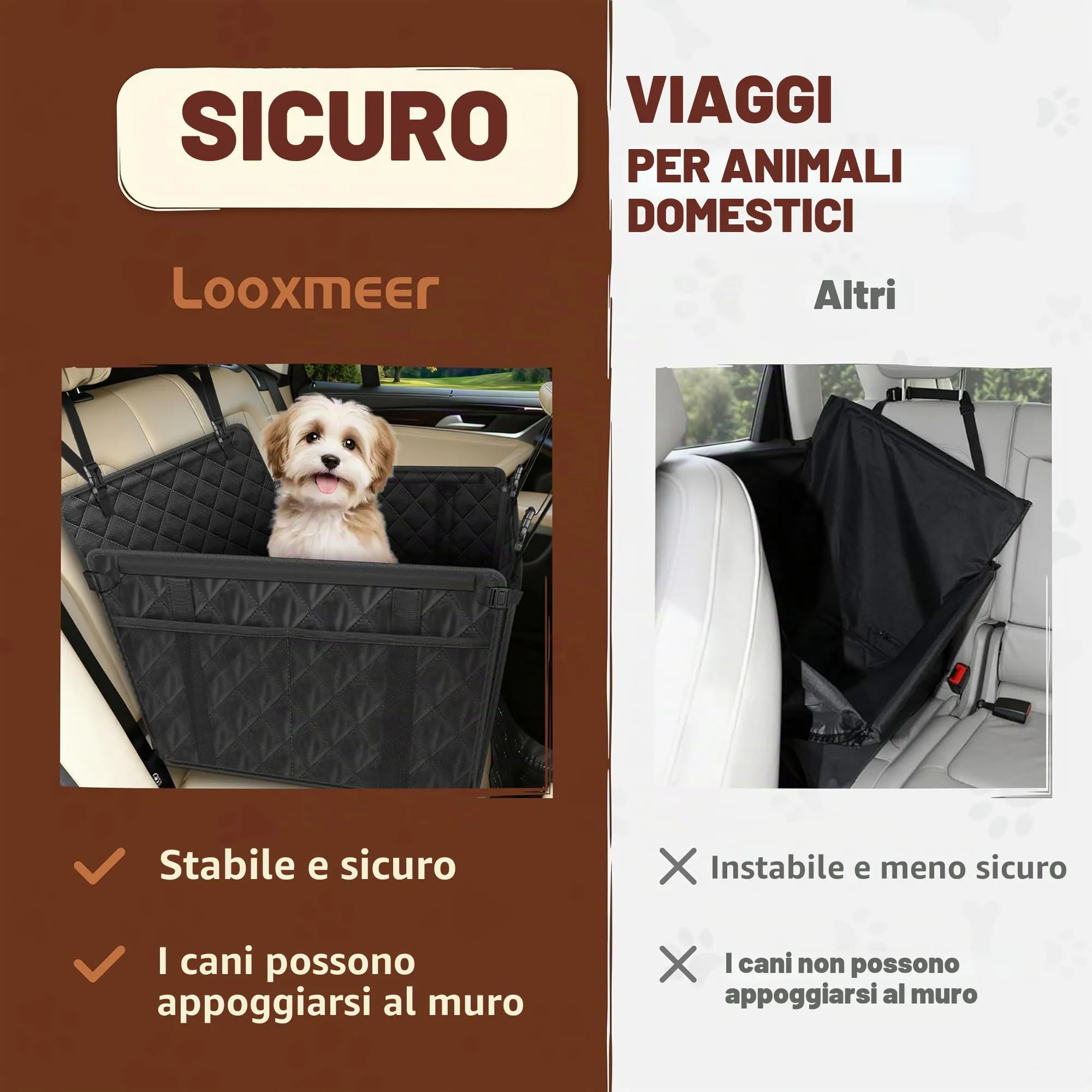 Looxmeer Trasportino per Cani Auto Sedile Posteriore, fino a 26 kg, Nero - immagine 3