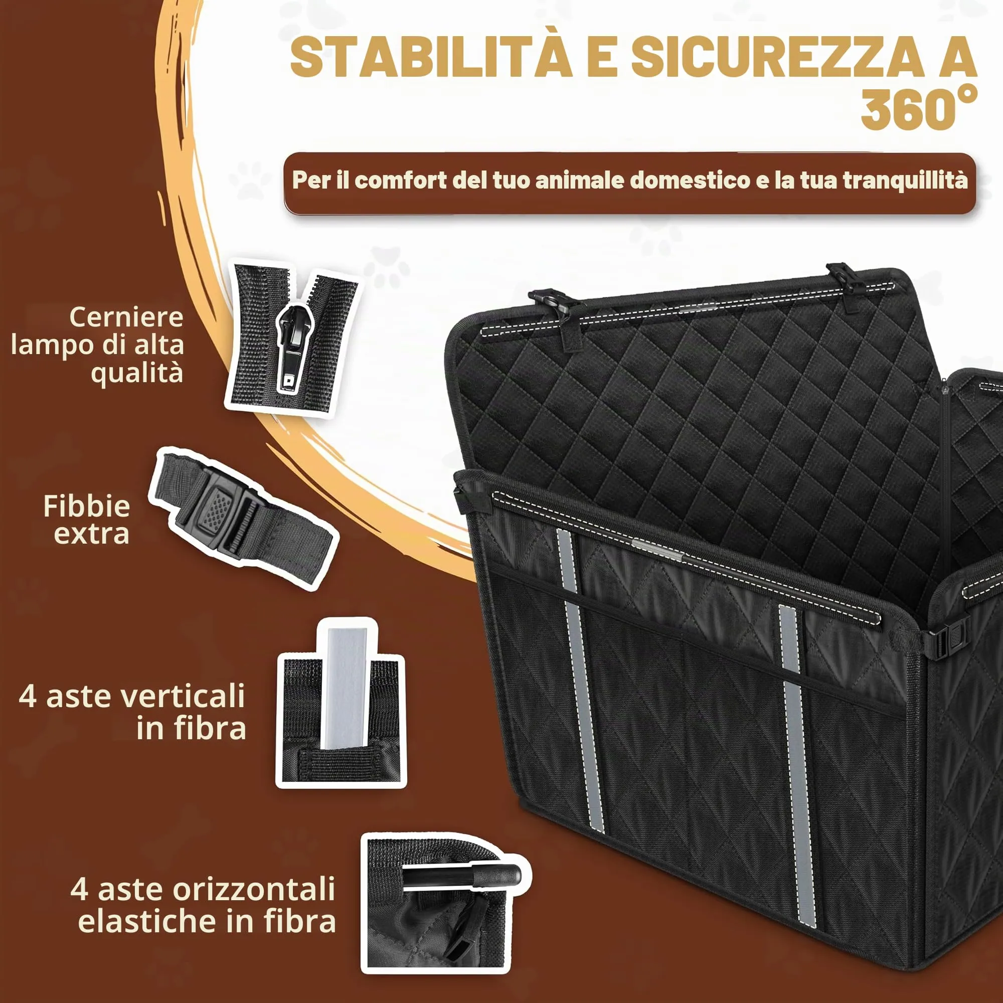 Looxmeer Trasportino per Cani Auto Sedile Posteriore, fino a 26 kg, Nero - immagine 5