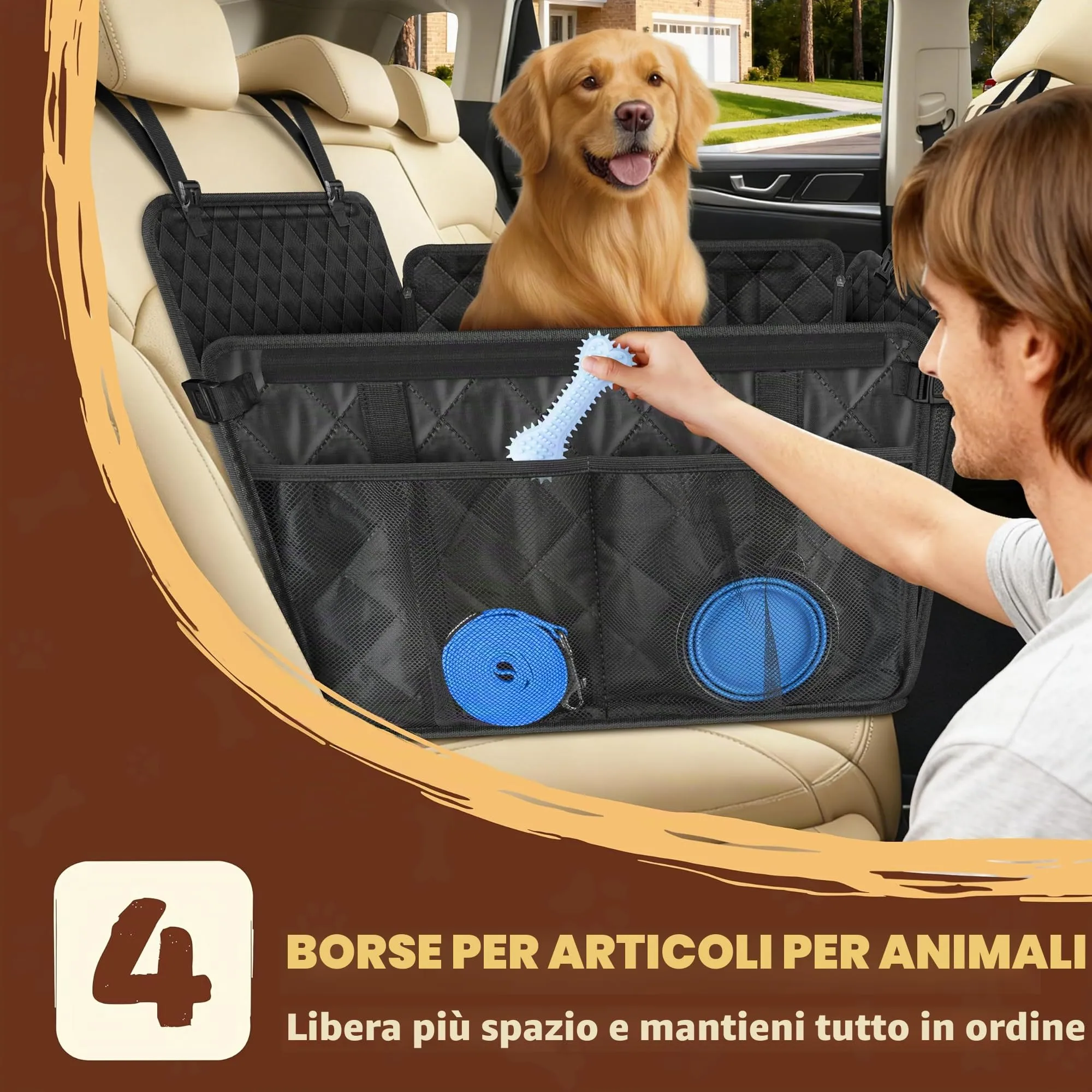 Looxmeer Trasportino per Cani Auto Sedile Posteriore, fino a 26 kg, Nero - immagine 6
