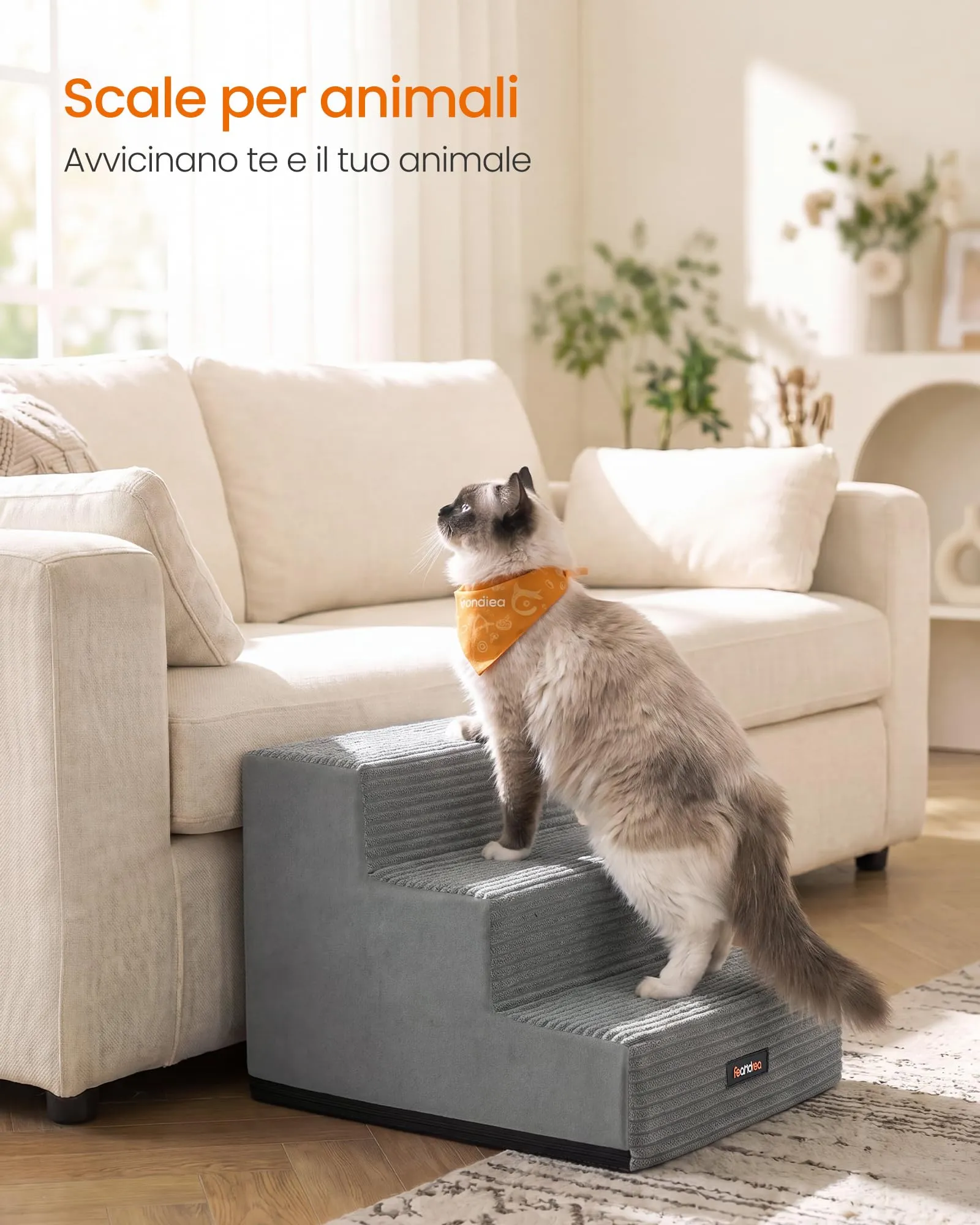 Feandrea Scaletta per Cani a 3 Gradini in Schiuma ad Alta Densità, 46 x 40 x 33 cm, Grigio, PPS023GD01 - immagine 3