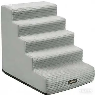 Feandrea Gradini per Cani in Schiuma ad Alta Densità, Rivestimento in Corduroy Lavabile, 5 Gradini, 78 x 40 x 57 cm, Grigio - immagine 1