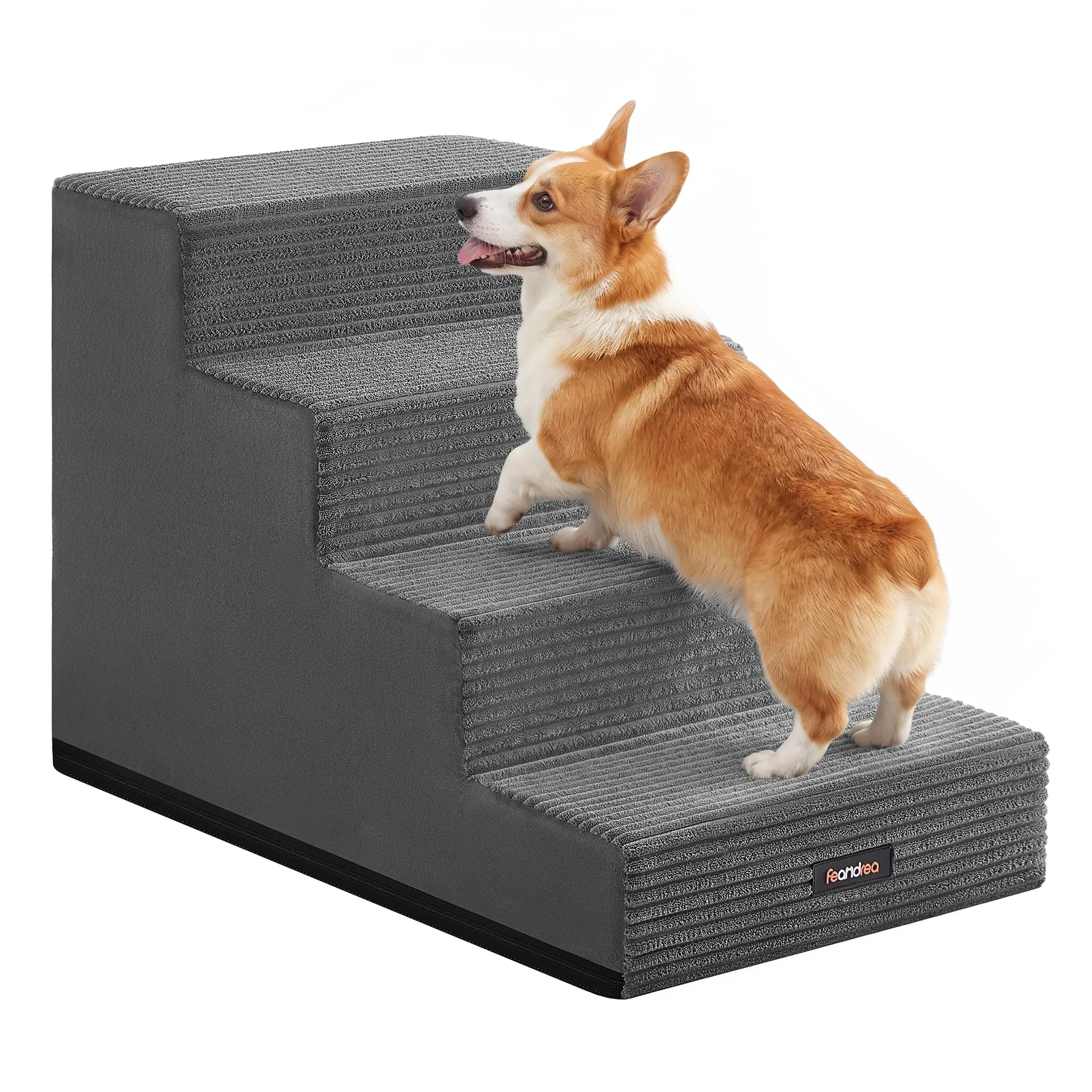 Feandrea Scaletta per Cani a 4 Gradini in Schiuma ad Alta Densità, 62 x 40 x 44 cm, Grigio Ardesia, PPS024GN01 - immagine 1