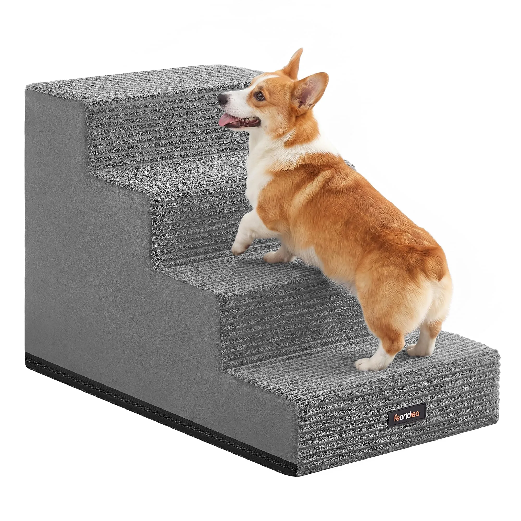 Feandrea Scaletta per Cani a 4 Gradini, Schiuma ad Alta Densità, 62 x 40 x 44 cm, Grigio, PPS024GD01 - immagine 1