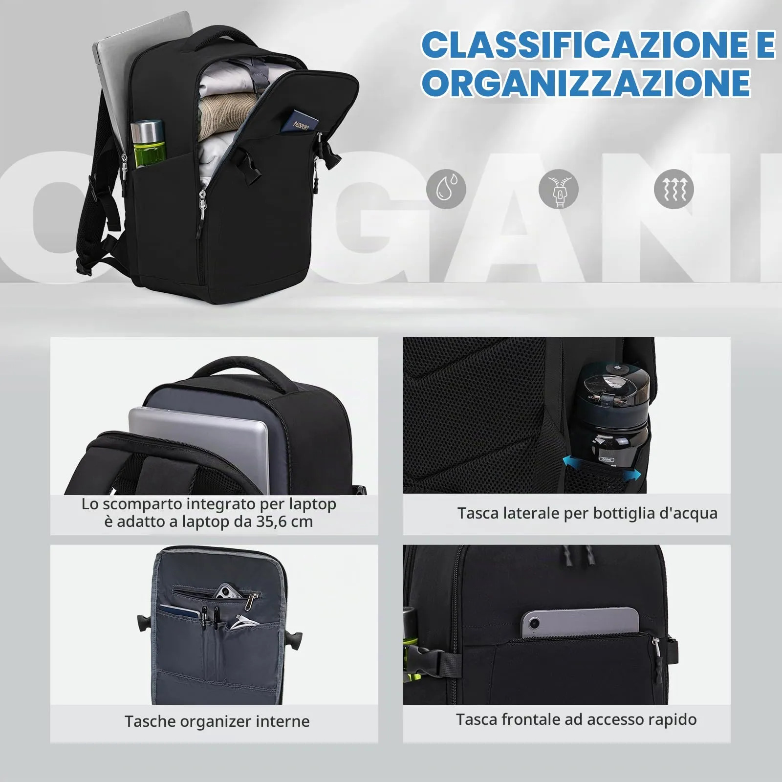 Xkdoai Zaino da Viaggio Bagaglio a Mano per Ryanair 40x30x20cm - immagine 3