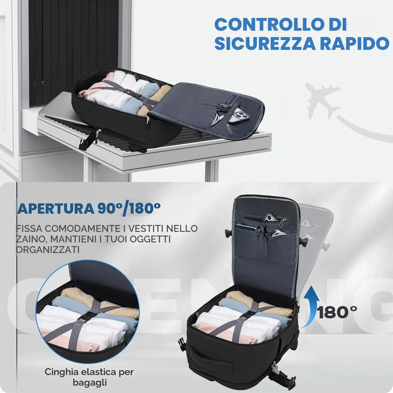 Xkdoai Zaino da Viaggio Bagaglio a Mano per Ryanair 40x30x20cm - immagine 5