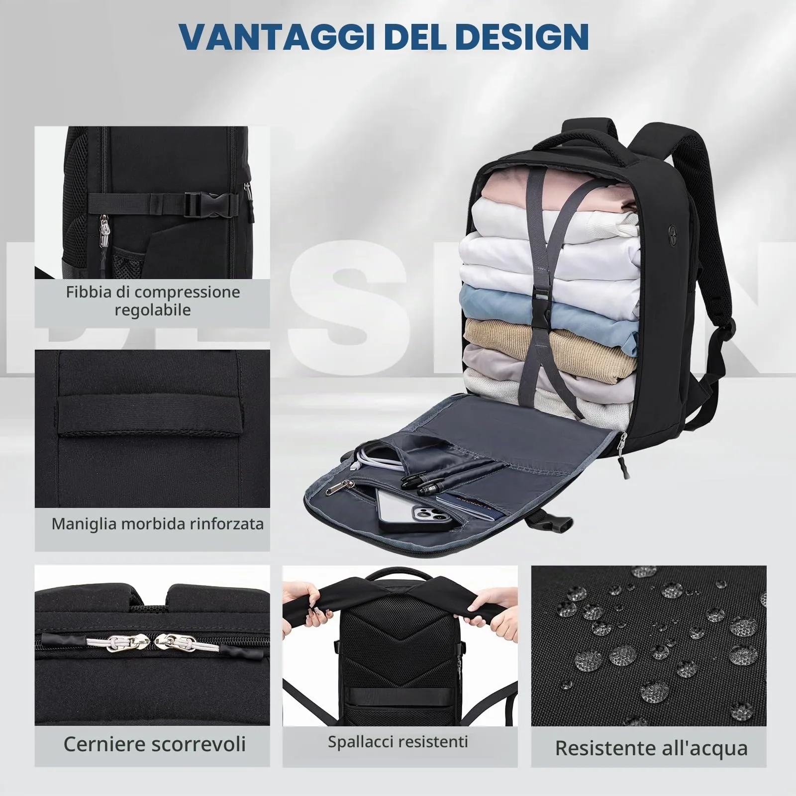 Xkdoai Zaino da Viaggio Bagaglio a Mano per Ryanair 40x30x20cm - immagine 6