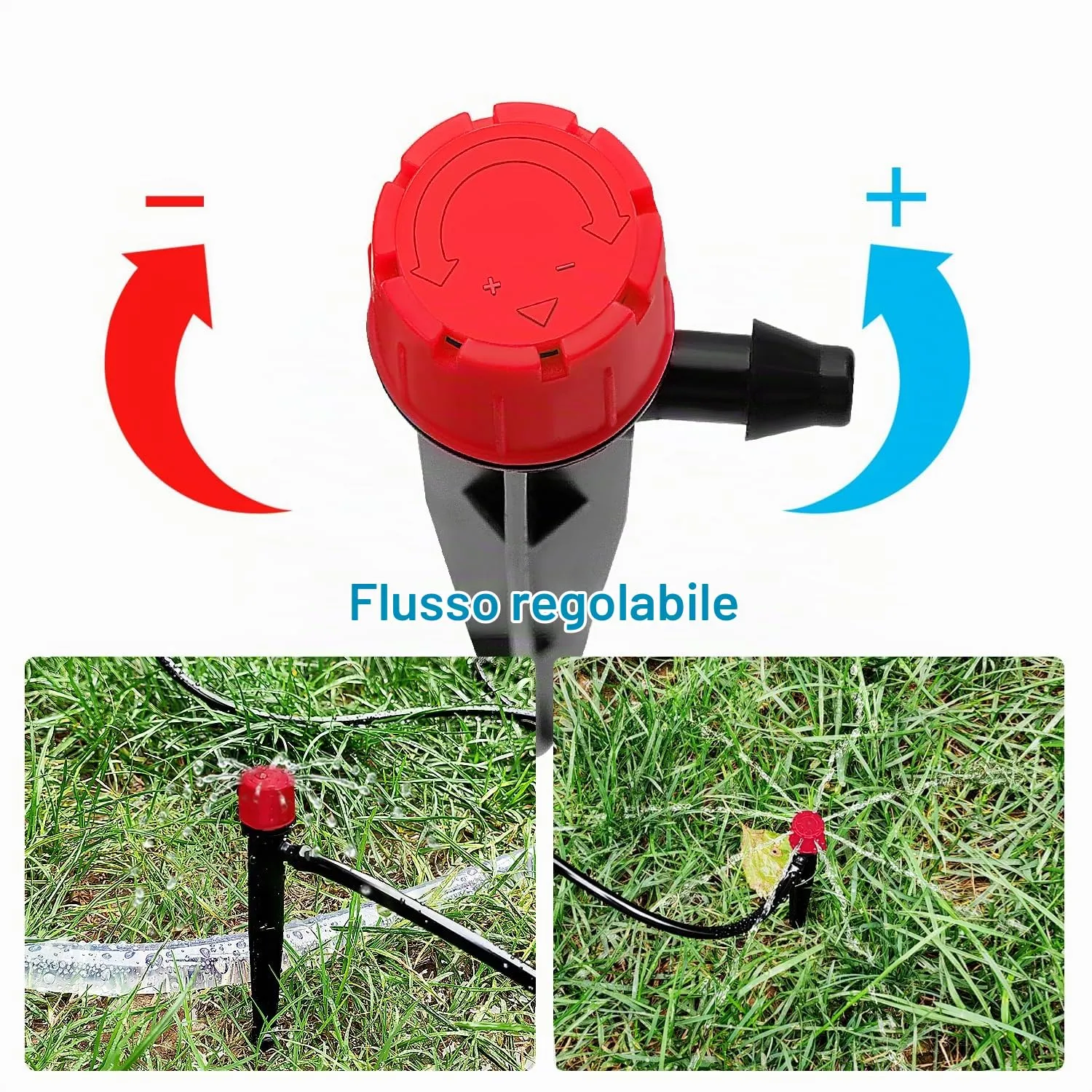 VooGenzek Gocciolatori per Irrigazione Regolabili a 8 Fori, 50 Pezzi, con Connettore e Staffa per Tubo 4/7 mm, Rosso - immagine 3