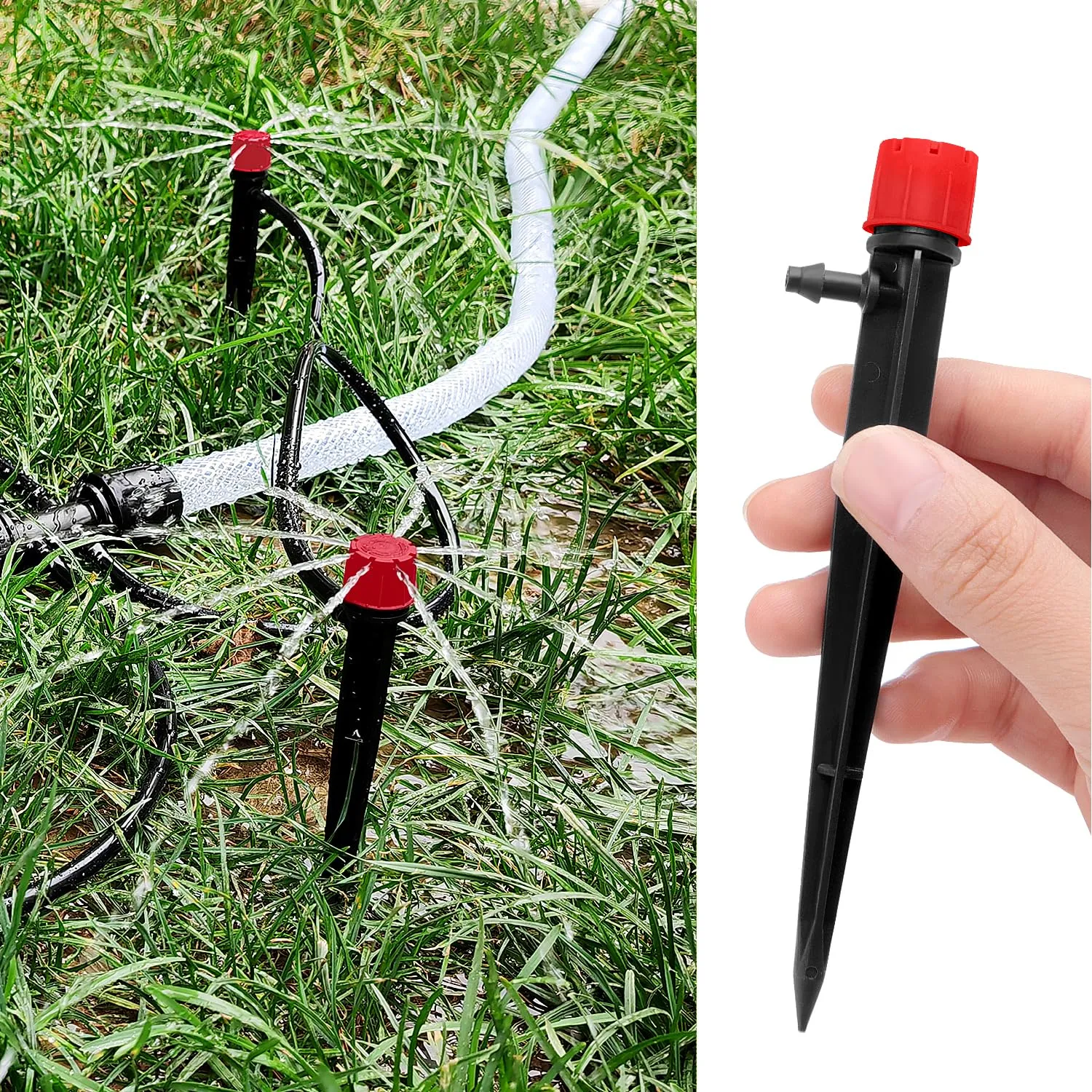 VooGenzek Gocciolatori per Irrigazione Regolabili a 8 Fori, 50 Pezzi, con Connettore e Staffa per Tubo 4/7 mm, Rosso - immagine 5