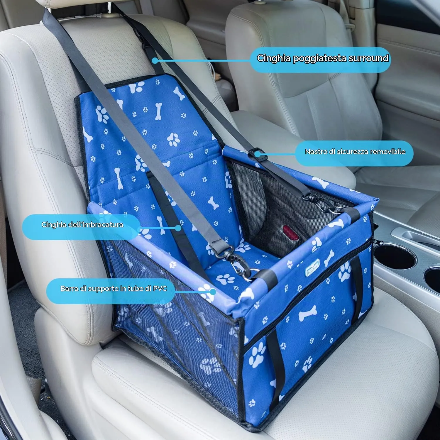Nobleza Seggiolino Auto per Cani di Piccola Taglia e Gatti, Impermeabile e Pieghevole, 40x34x25cm, Blu - immagine 2