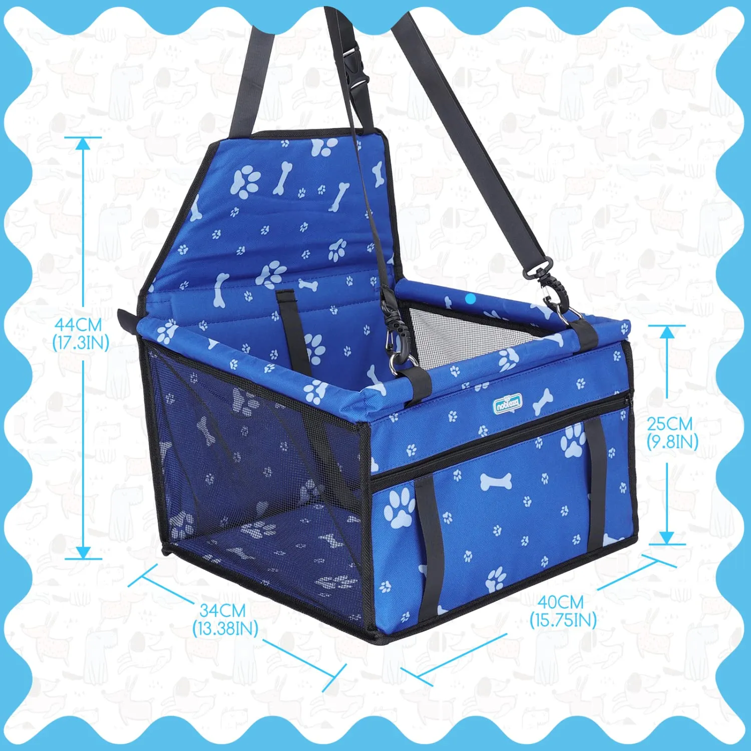 Nobleza Seggiolino Auto per Cani di Piccola Taglia e Gatti, Impermeabile e Pieghevole, 40x34x25cm, Blu - immagine 3