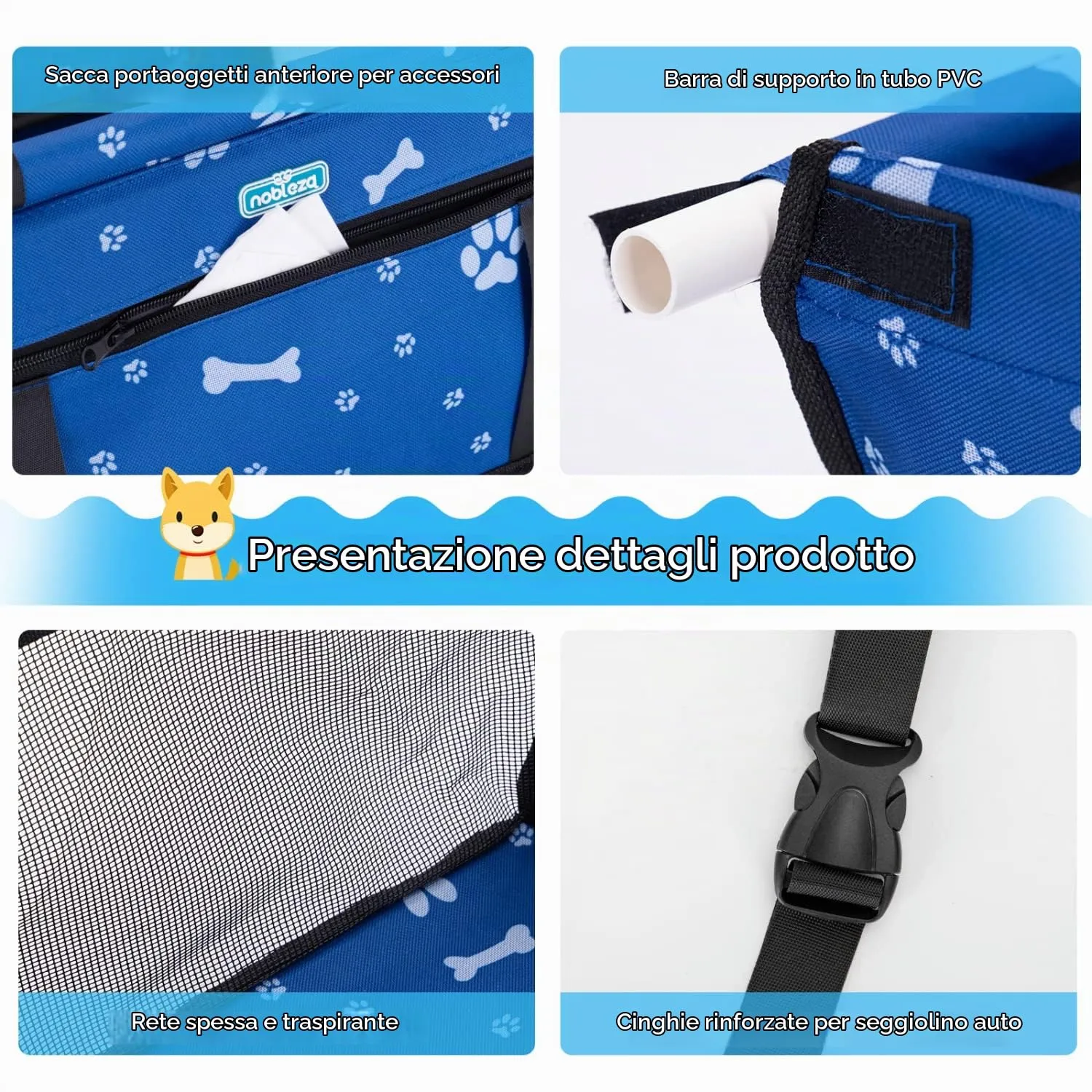 Nobleza Seggiolino Auto per Cani di Piccola Taglia e Gatti, Impermeabile e Pieghevole, 40x34x25cm, Blu - immagine 4