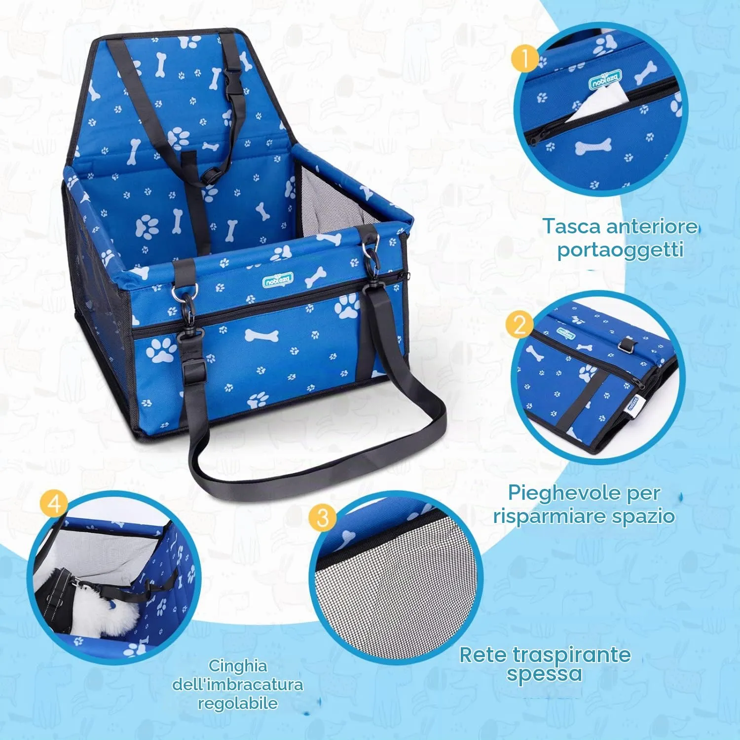 Nobleza Seggiolino Auto per Cani di Piccola Taglia e Gatti, Impermeabile e Pieghevole, 40x34x25cm, Blu - immagine 5