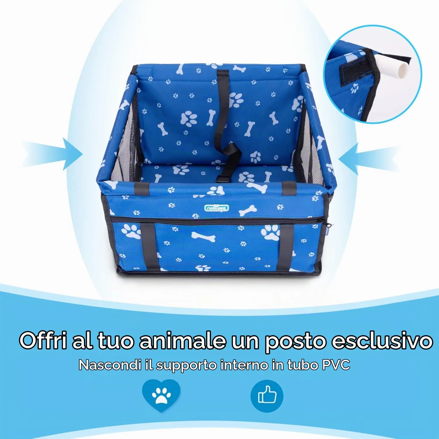 Nobleza Seggiolino Auto per Cani di Piccola Taglia e Gatti, Impermeabile e Pieghevole, 40x34x25cm, Blu - immagine 8