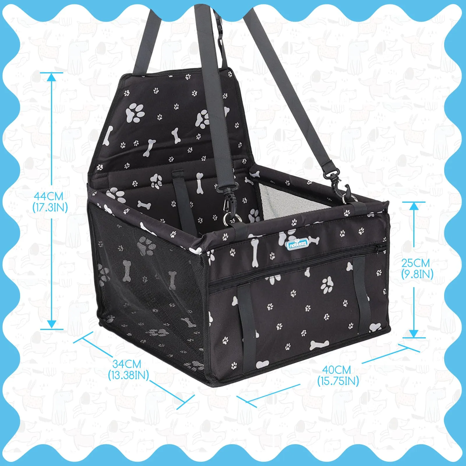 Nobleza Seggiolino Auto per Cani di Piccola Taglia e Gatti, 40x34x25cm, Nero - immagine 3