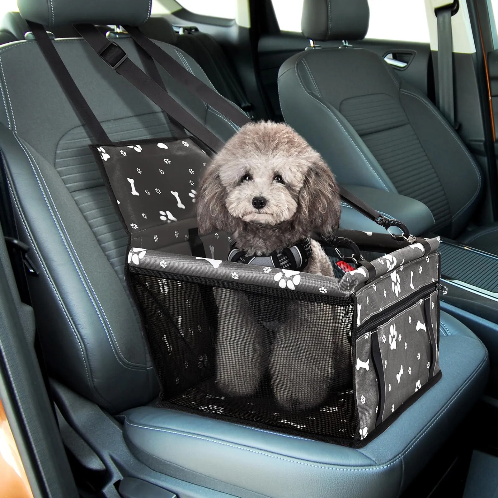 Nobleza Seggiolino Auto per Cani di Piccola Taglia e Gatti, 40x34x25cm, Nero - immagine 7