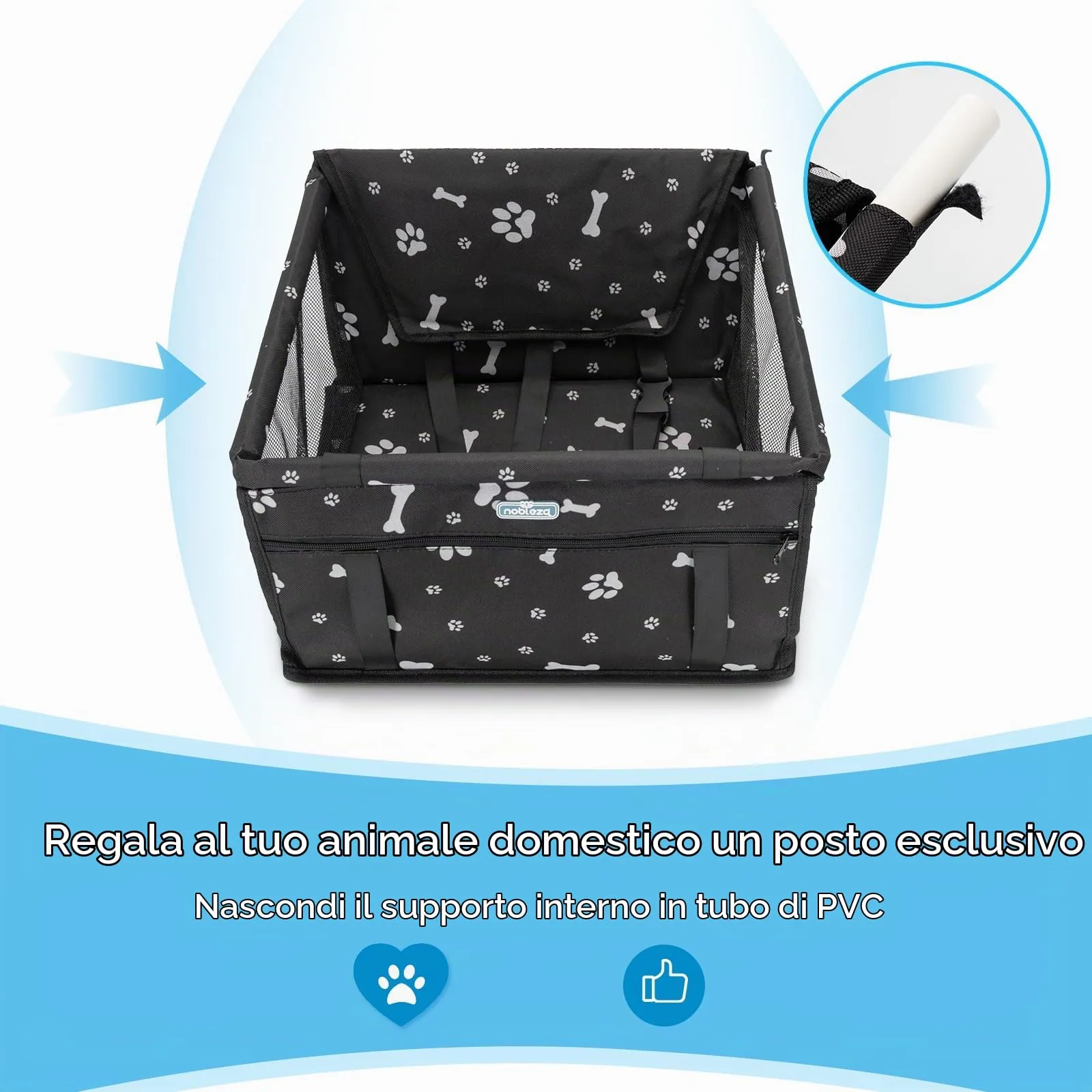 Nobleza Seggiolino Auto per Cani di Piccola Taglia e Gatti, 40x34x25cm, Nero - immagine 8