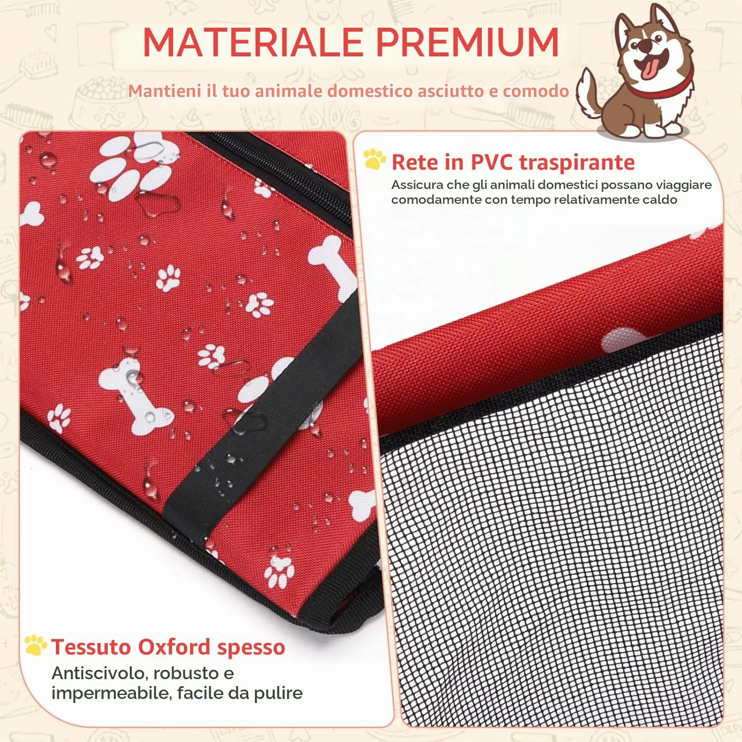 Nobleza Seggiolino Auto per Cani Piccola Taglia e Gatti, 40x34x25cm, Rosso - immagine 4