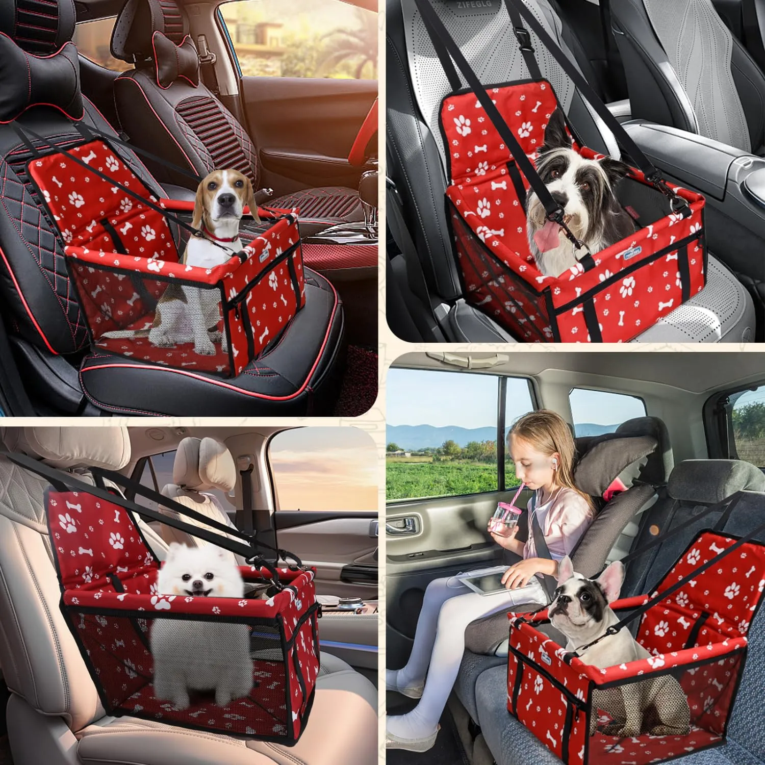 Nobleza Seggiolino Auto per Cani Piccola Taglia e Gatti, 40x34x25cm, Rosso - immagine 7