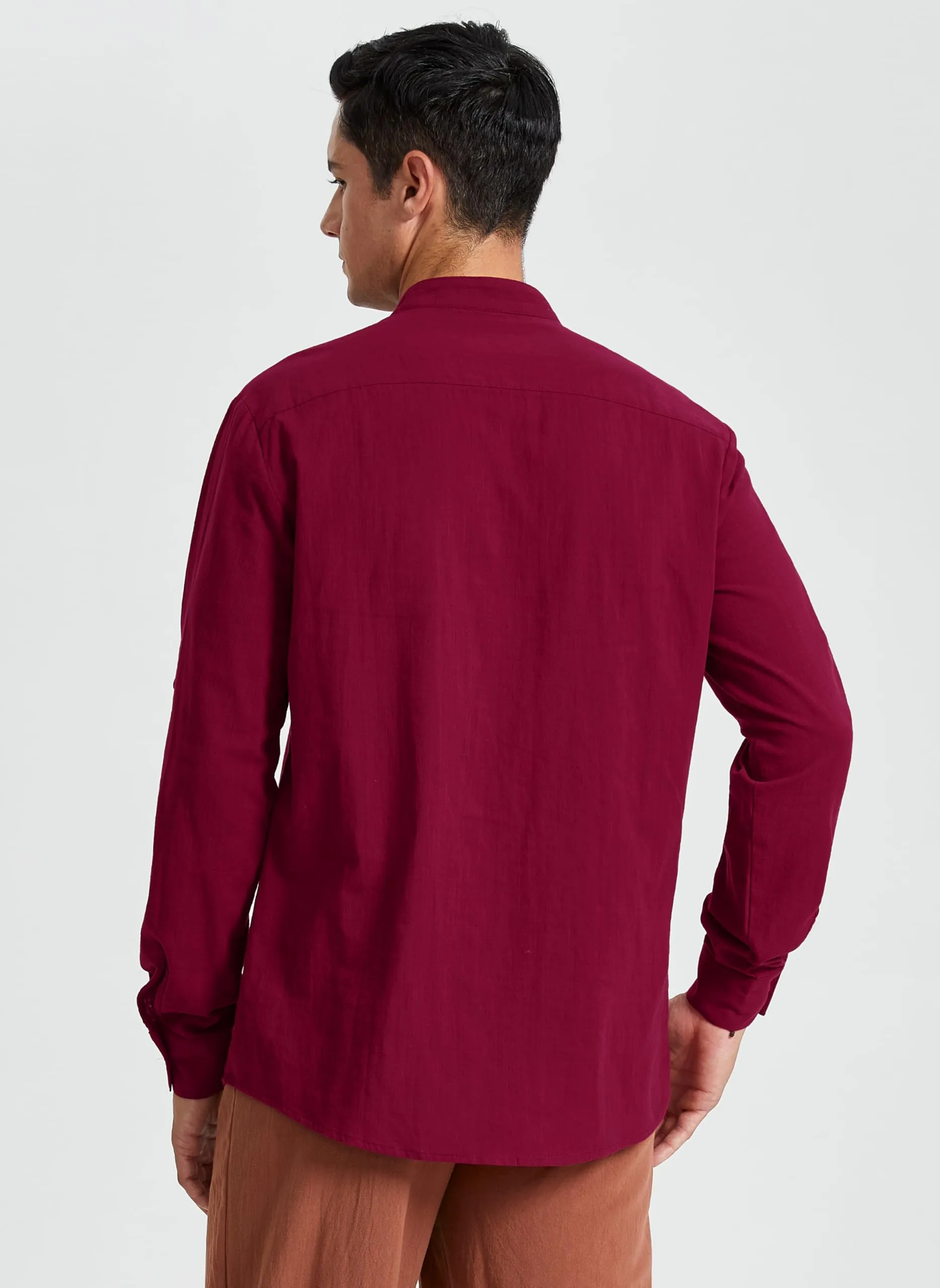 Enlision Camicia in Lino a Maniche Lunghe stile Pirata Vichingo Rinascimentale, Borgogna, 4XL - immagine 3