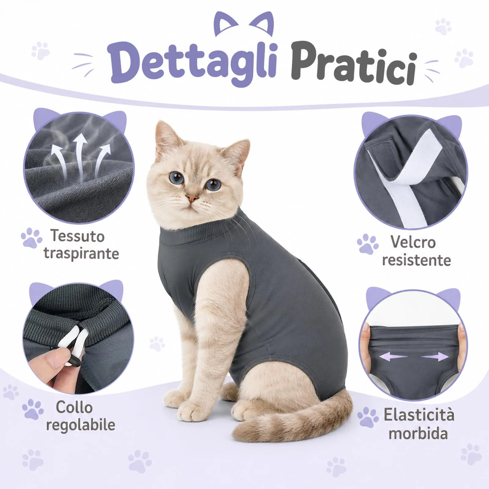 CUEMOON Tuta da Recupero Post Operatorio per Gatti e Cani di Piccola Taglia, M - immagine 3