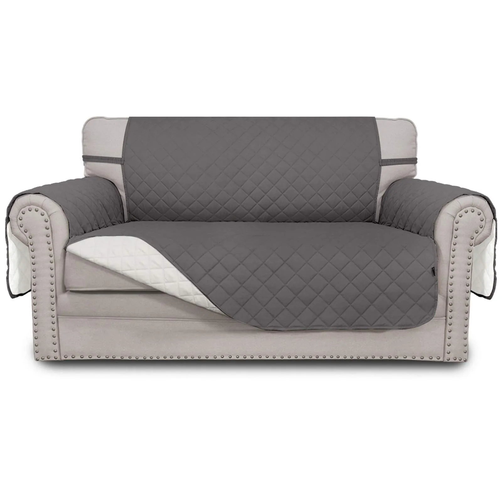 Easy-Going Fodera reversibile per divano a 2 posti, resistente all'acqua, grigio/avorio - immagine 1