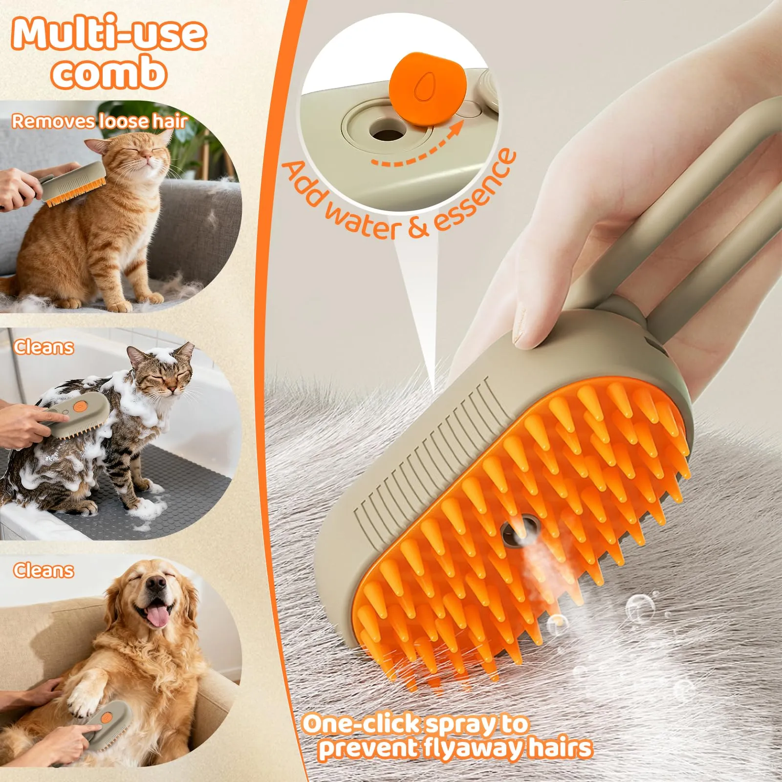 Fancysky Spazzola a Vapore 3-in-1 per Gatti e Cani - immagine 3