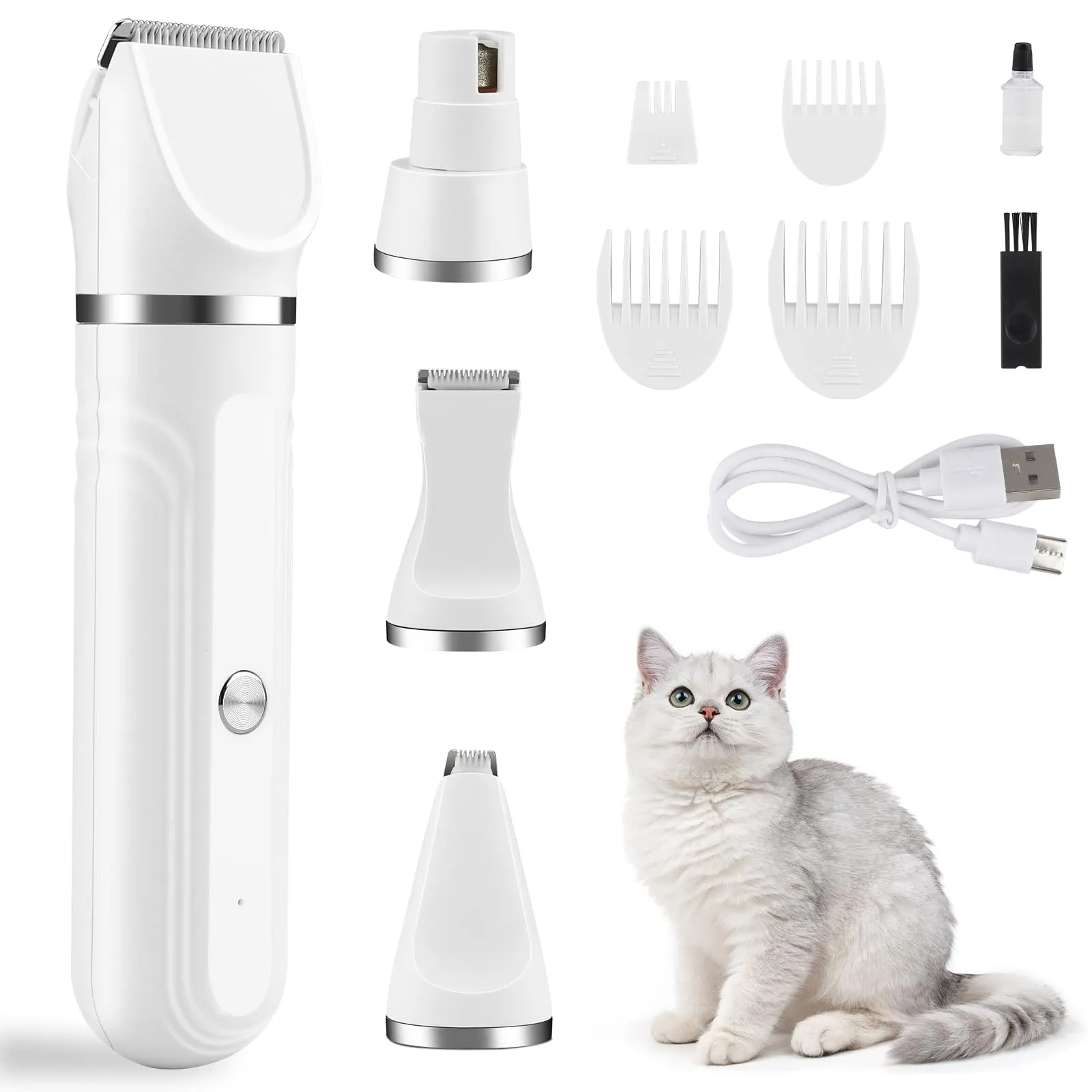 Mezzar Tosatrice per Cani e Gatti 4 in 1, Tagliacapelli Ricaricabile con 4 Testine Multiuso - immagine 1