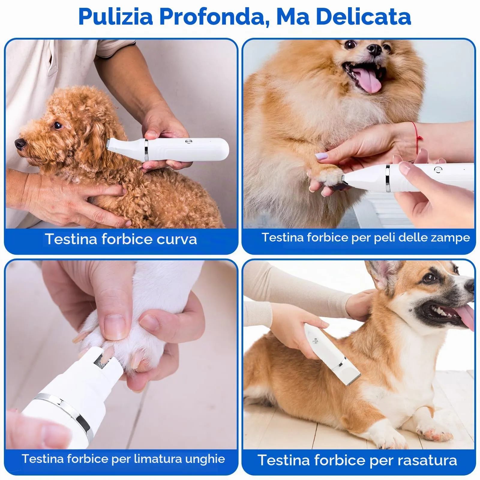 Mezzar Tosatrice per Cani e Gatti 4 in 1, Tagliacapelli Ricaricabile con 4 Testine Multiuso - immagine 3