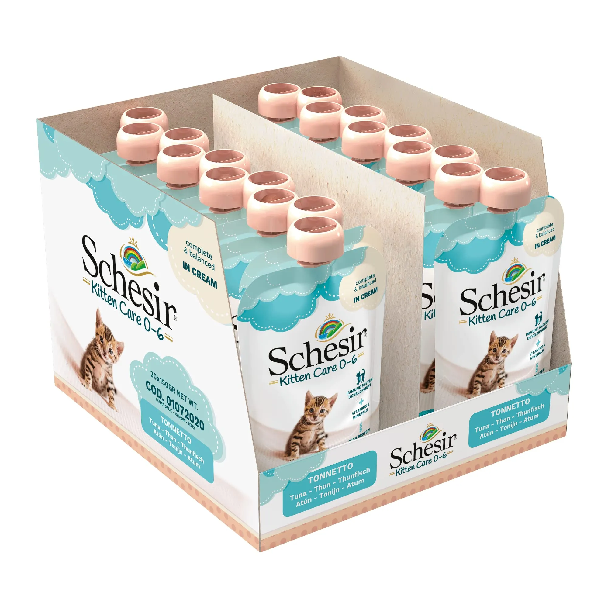 Schesir Cibo Umido per Gattini al Tonnetto in Crema 0-6 Mesi, 20 buste da 150g - immagine 2