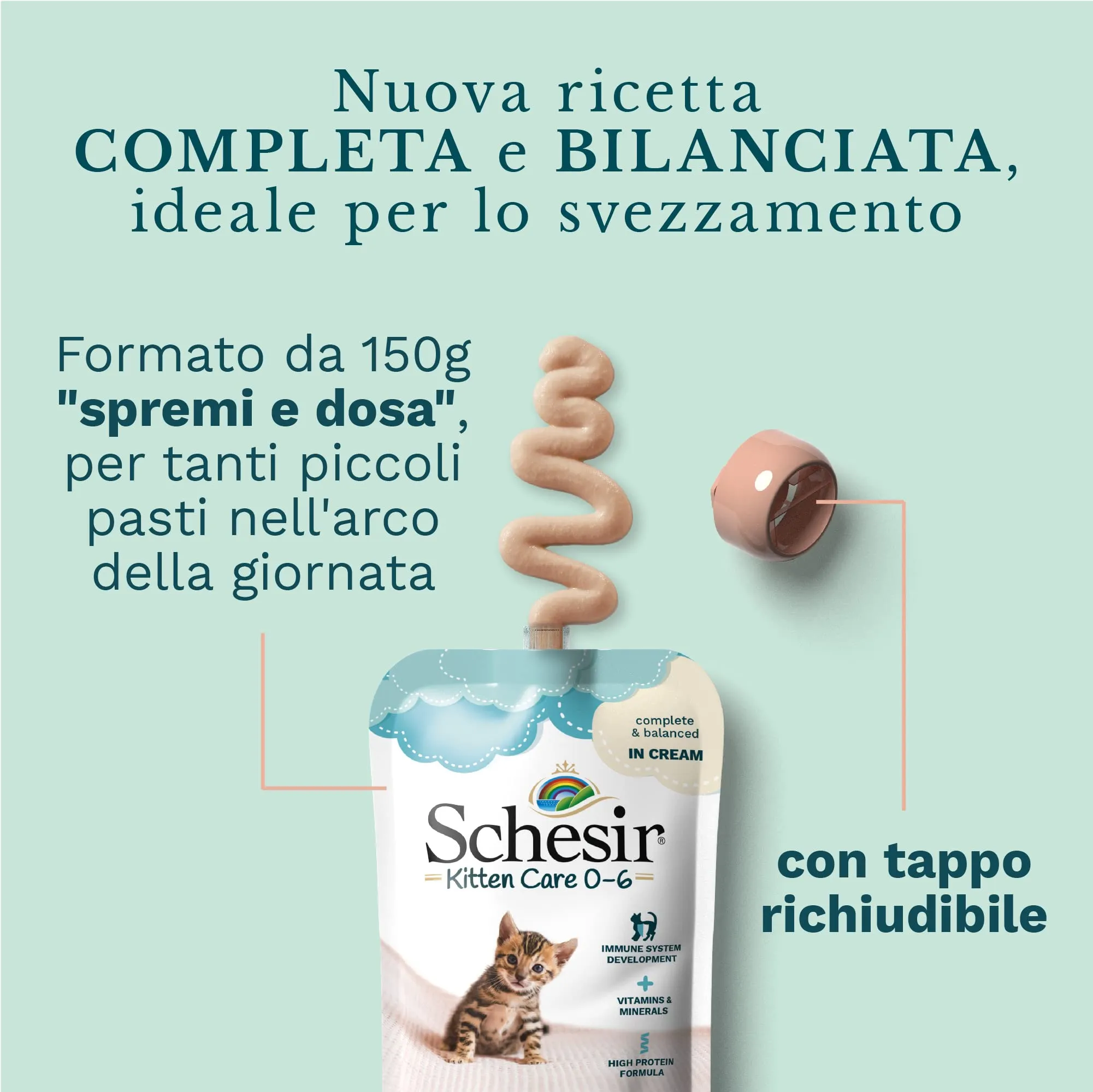 Schesir Cibo Umido per Gattini al Tonnetto in Crema 0-6 Mesi, 20 buste da 150g - immagine 4