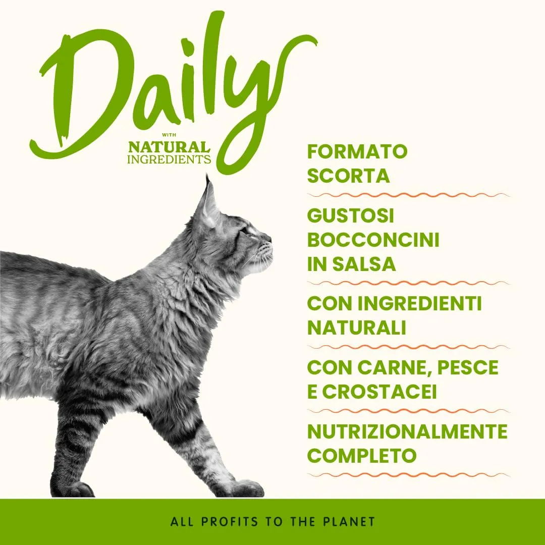 Almo Nature Daily Cibo Umido per Gatti Adulti Bocconcini Tonno e Salmone, Merluzzo e Gamberetti 70 g, Confezione da 6 - immagine 2