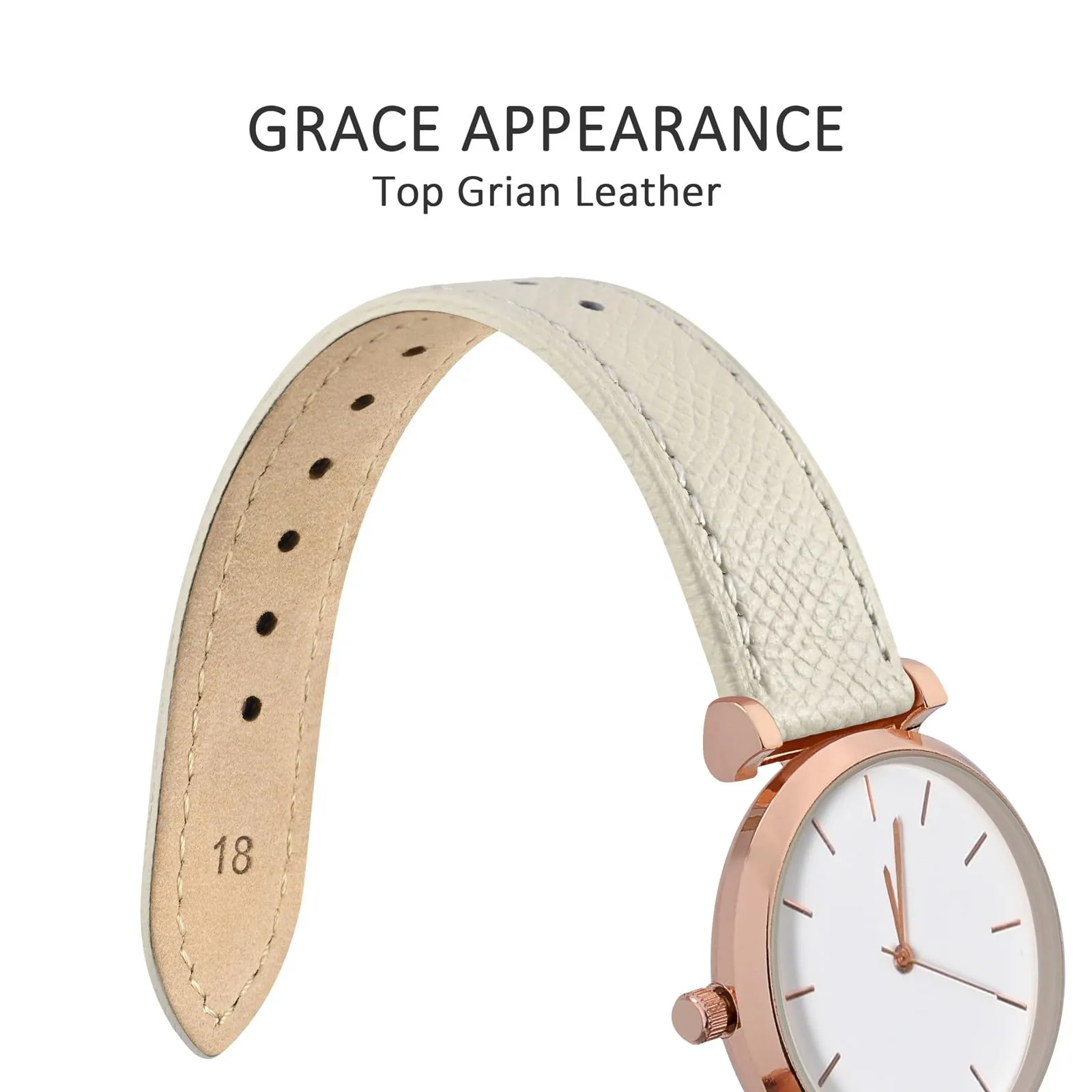 WOCCI Grace Cinturino per Orologio da Donna 13mm, Pelle Grana Superiore, Sgancio Rapido, Fibbia Oro (Beige) - immagine 3