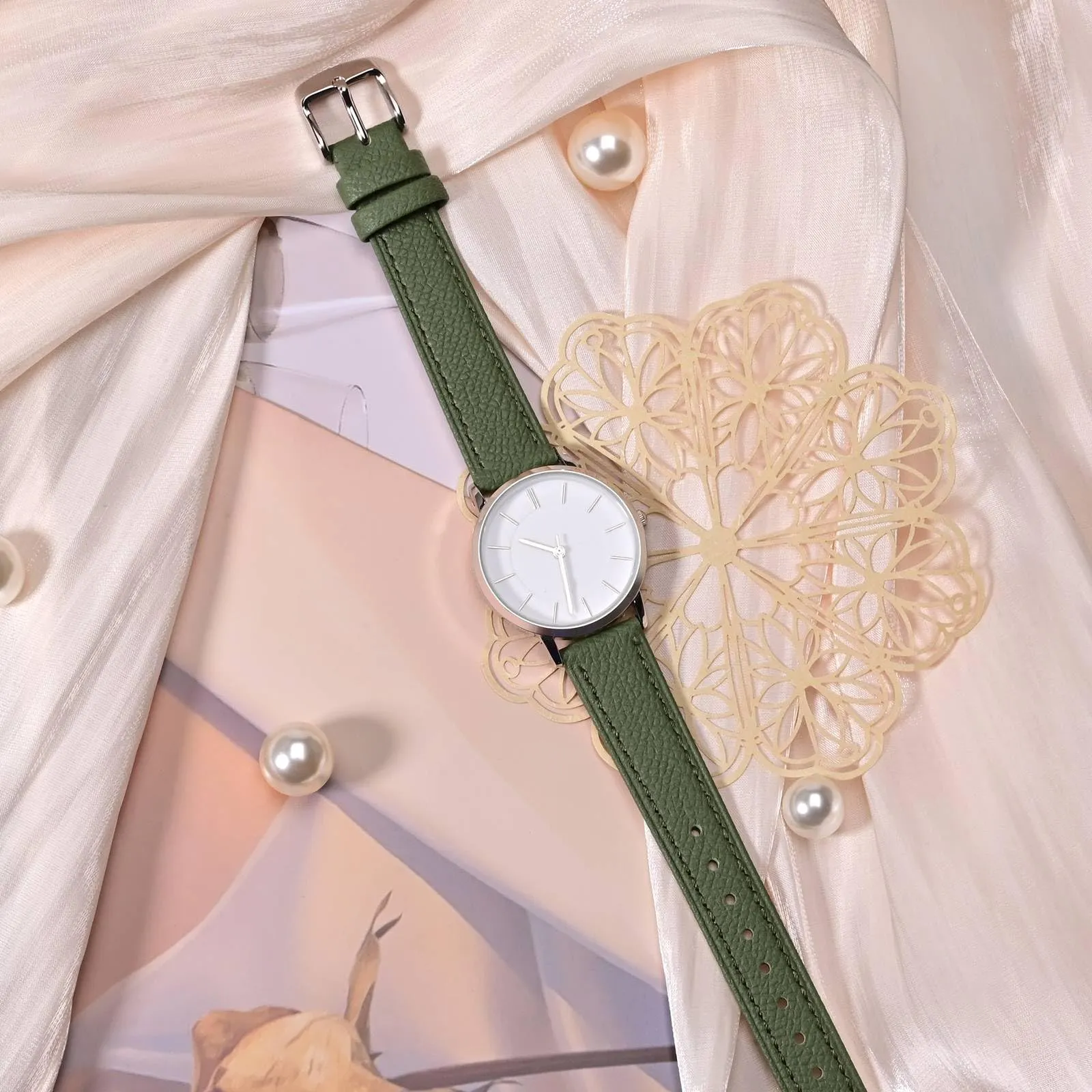 WOCCI Grace Cinturino per Orologio da Donna 16mm in Pelle Grana Superiore con Sgancio Rapido e Fibbia Oro, Reseda Verde - immagine 8