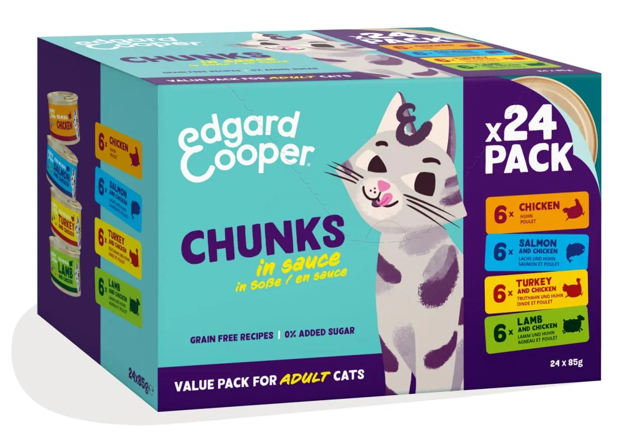 Edgard & Cooper Cibo Umido per Gatti in Salsa, Gusti Assortiti, Multipack (24 x 85g) - immagine 1
