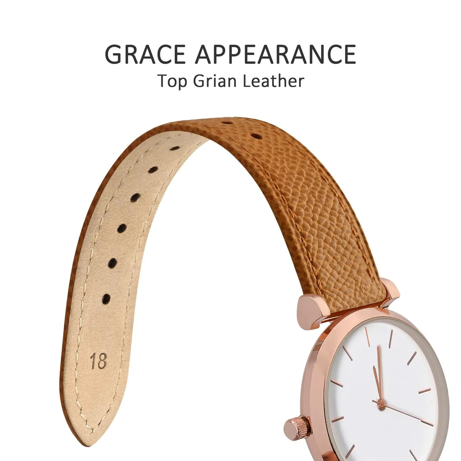 WOCCI Grace Cinturino per Orologio da Donna 12mm, Pelle Grana Superiore, Sgancio Rapido, Fibbia Oro (Albicocca Tan) - immagine 3