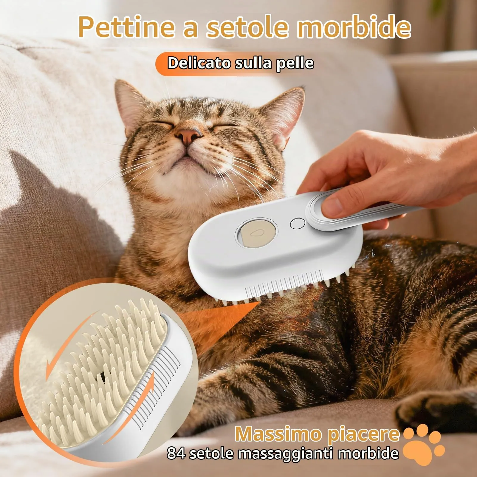 Fancysky Spazzola a Vapore 3-in-1 per Gatti e Cani, Bianca - immagine 2