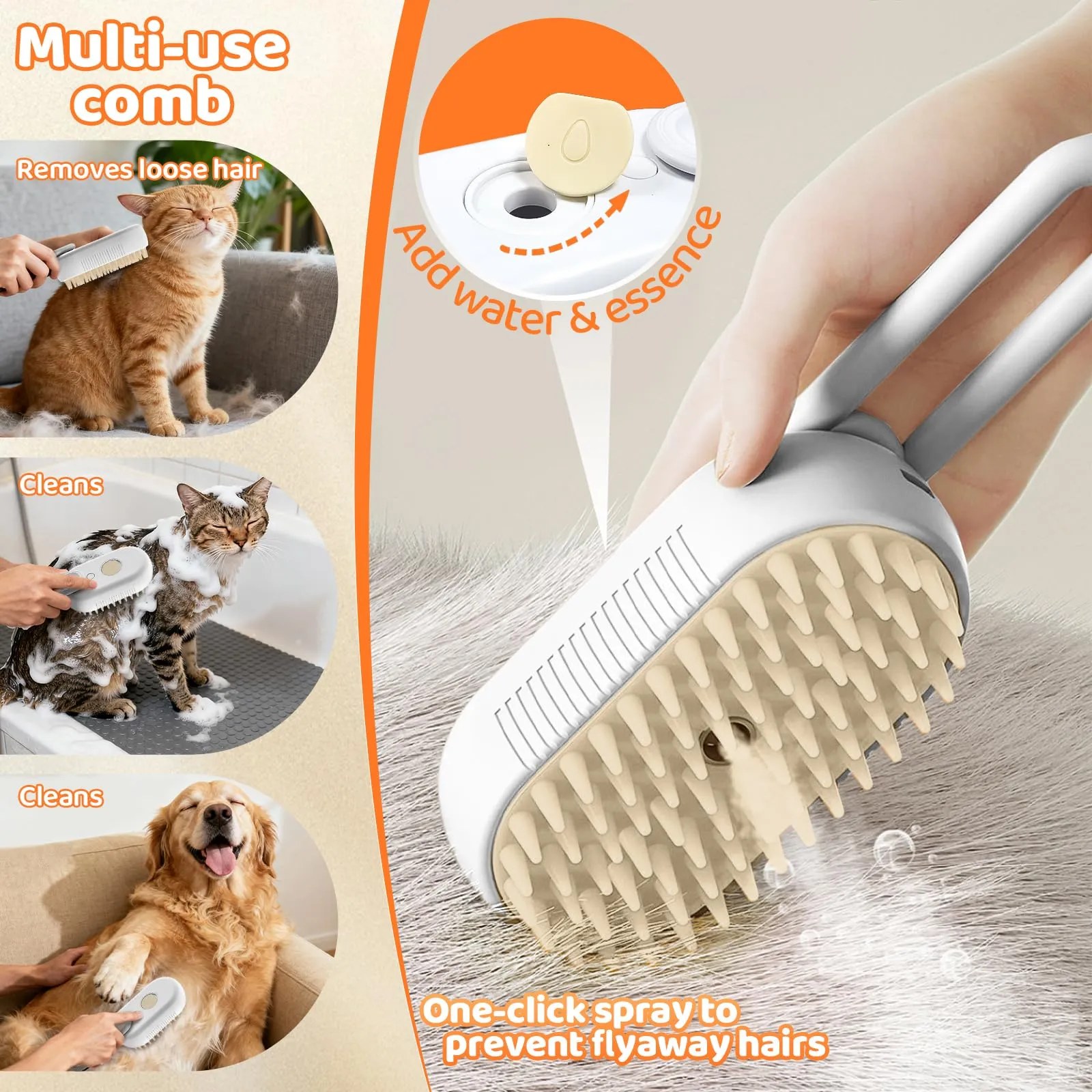 Fancysky Spazzola a Vapore 3-in-1 per Gatti e Cani, Bianca - immagine 3