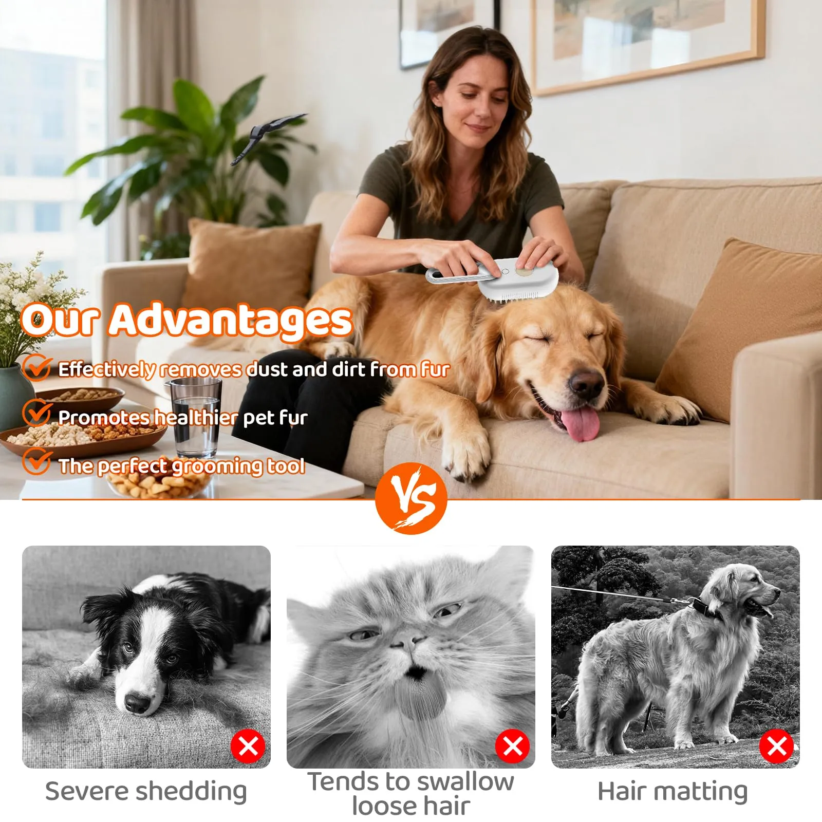 Fancysky Spazzola a Vapore 3-in-1 per Gatti e Cani, Bianca - immagine 4
