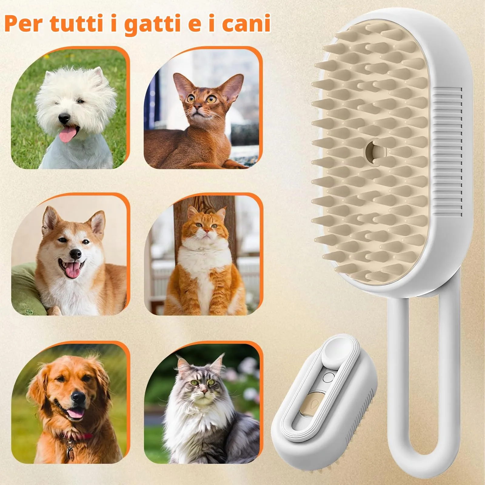 Fancysky Spazzola a Vapore 3-in-1 per Gatti e Cani, Bianca - immagine 5