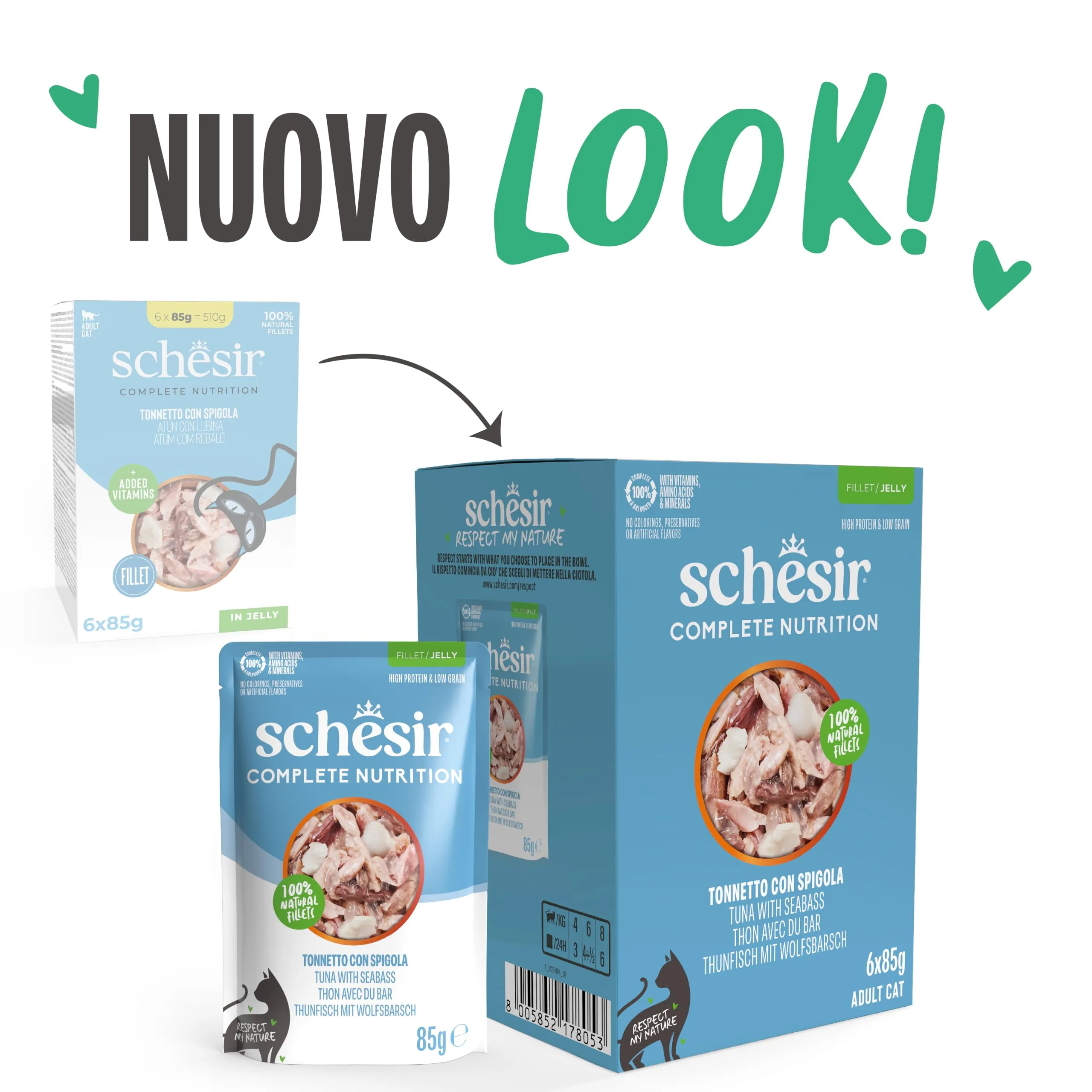 Schesir Tonnetto con Spigola in Gelatina, Alimento Umido Completo per Gatti, 6 x 85g - immagine 2