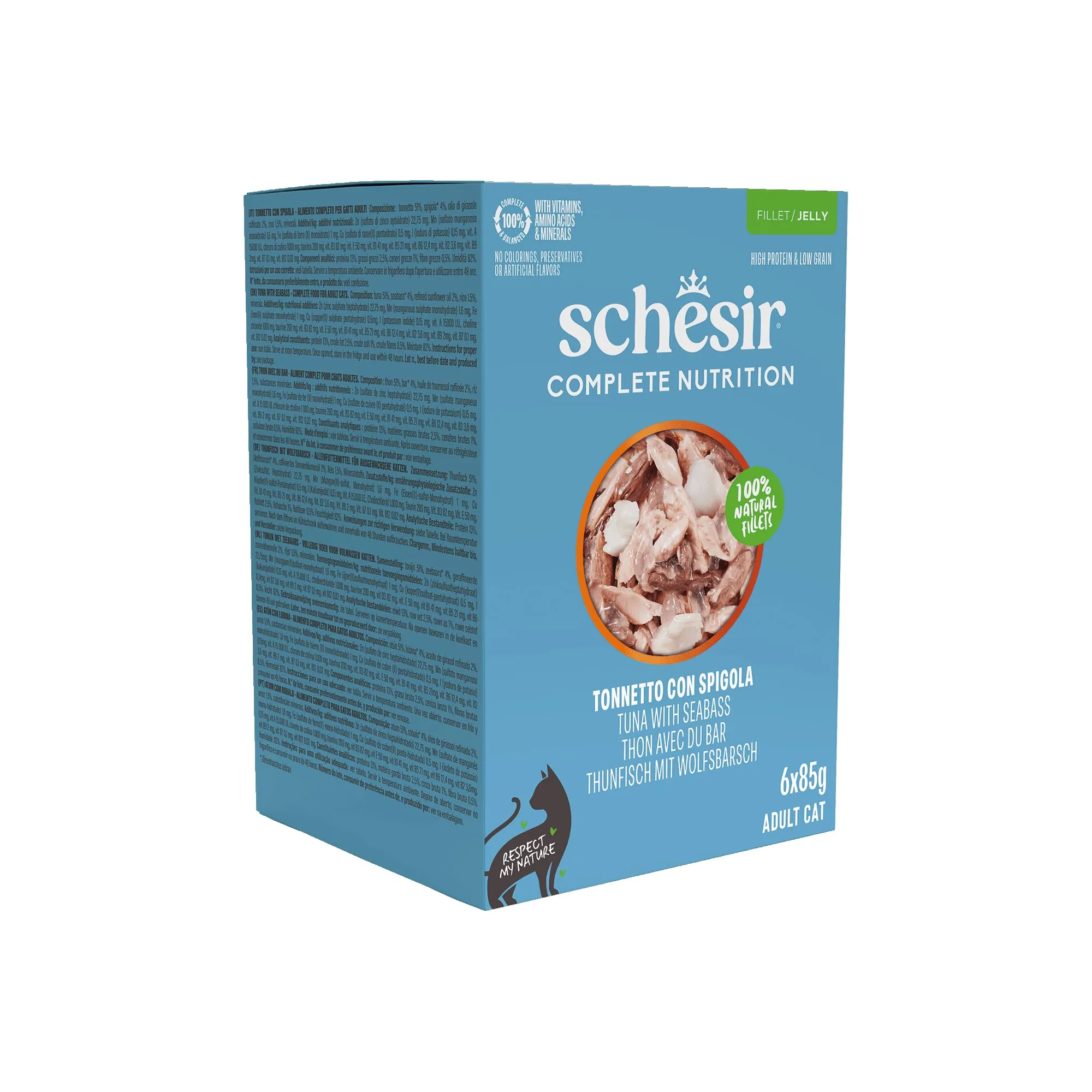 Schesir Tonnetto con Spigola in Gelatina, Alimento Umido Completo per Gatti, 6 x 85g - immagine 3