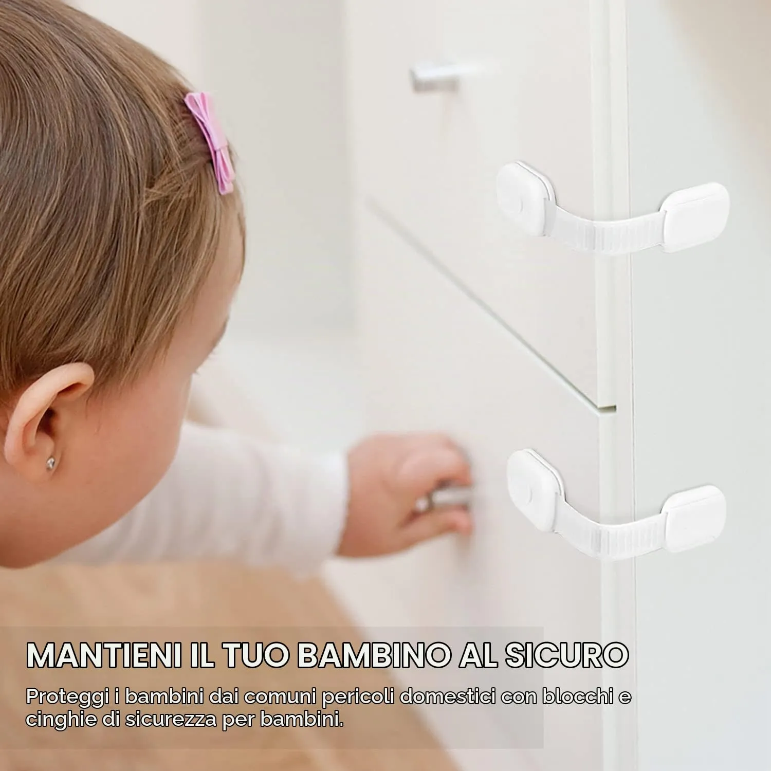 Kimsky Chiusure di Sicurezza per Bambini per Armadietti e Cassetti, 6 Pezzi, Bianca - immagine 3