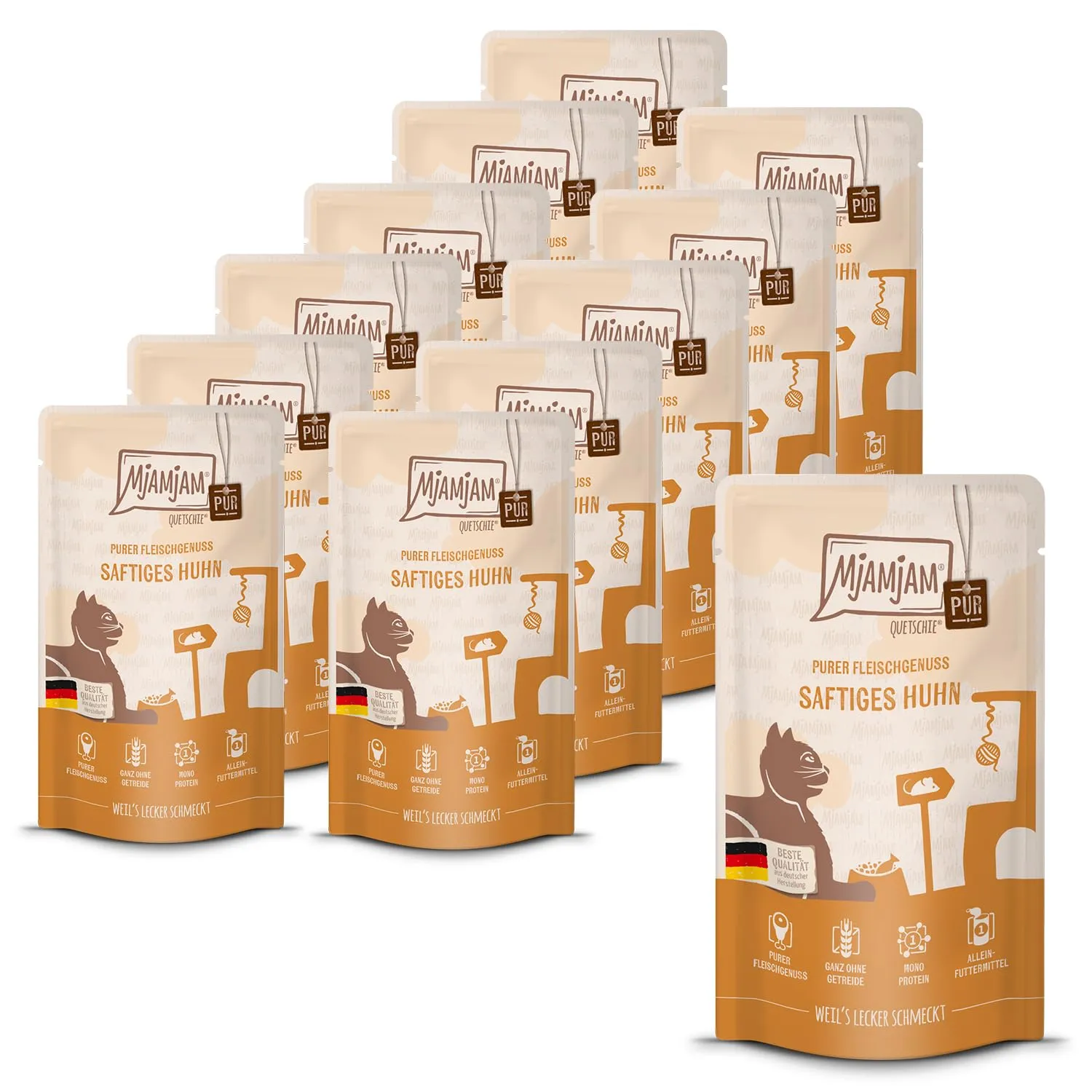 MjAMjAM Quetschie Pollo Puro, Cibo Umido per Gatti Senza Cereali, 12 x 125 g - immagine 1