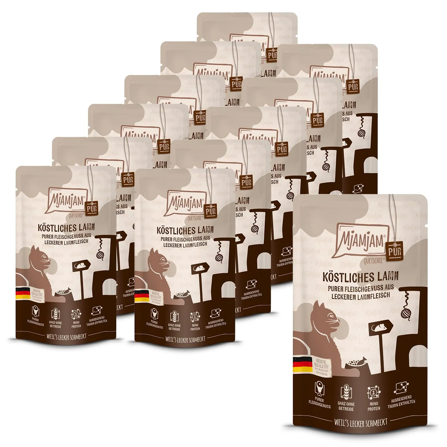 MjAMjAM Quetschie Cibo Umido per Gatti, Agnello, Senza Cereali, 12 x 125 g - immagine 1