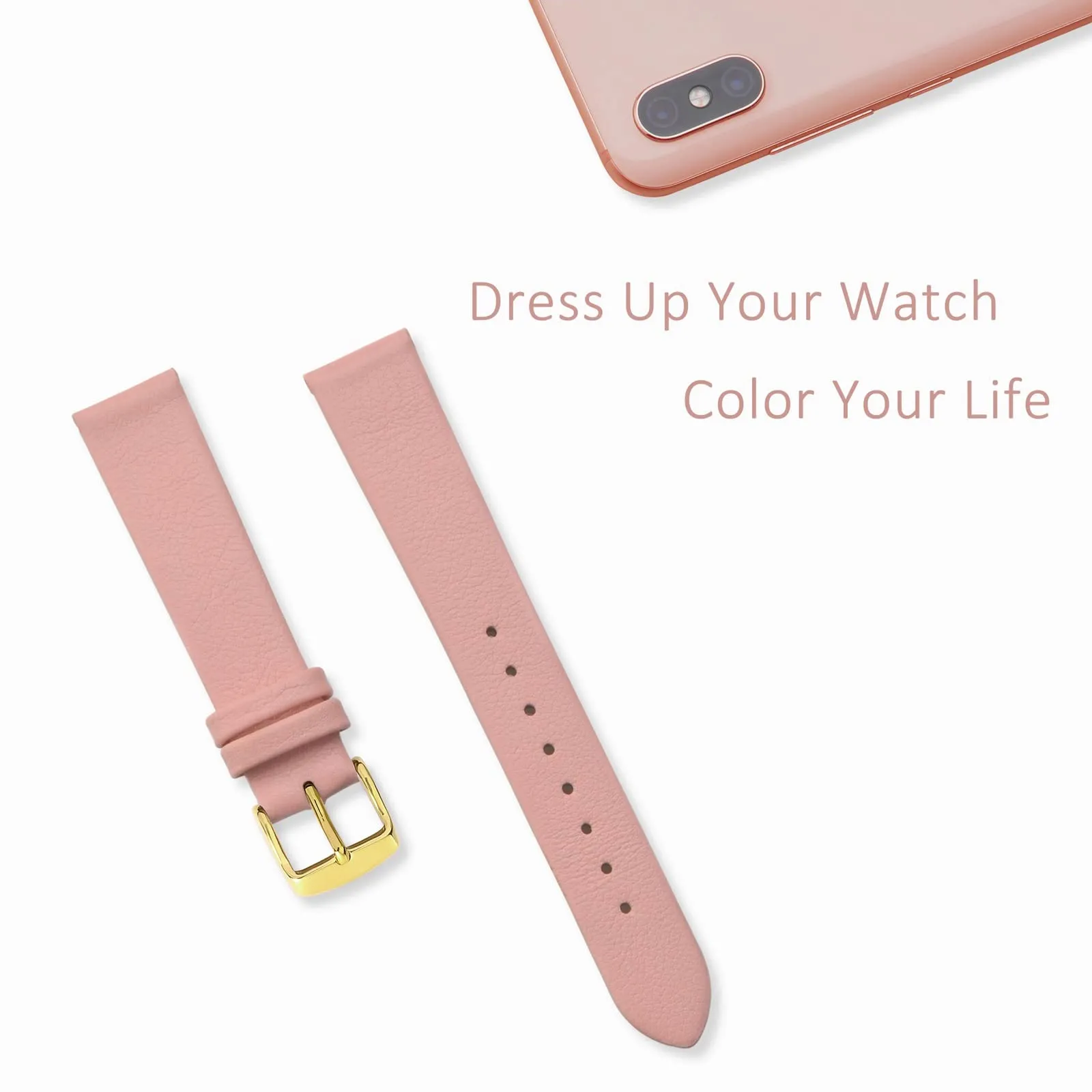 WOCCI Cinturino per Orologio in Pelle 8mm, Rosa Claro con Fibbia Oro - immagine 7