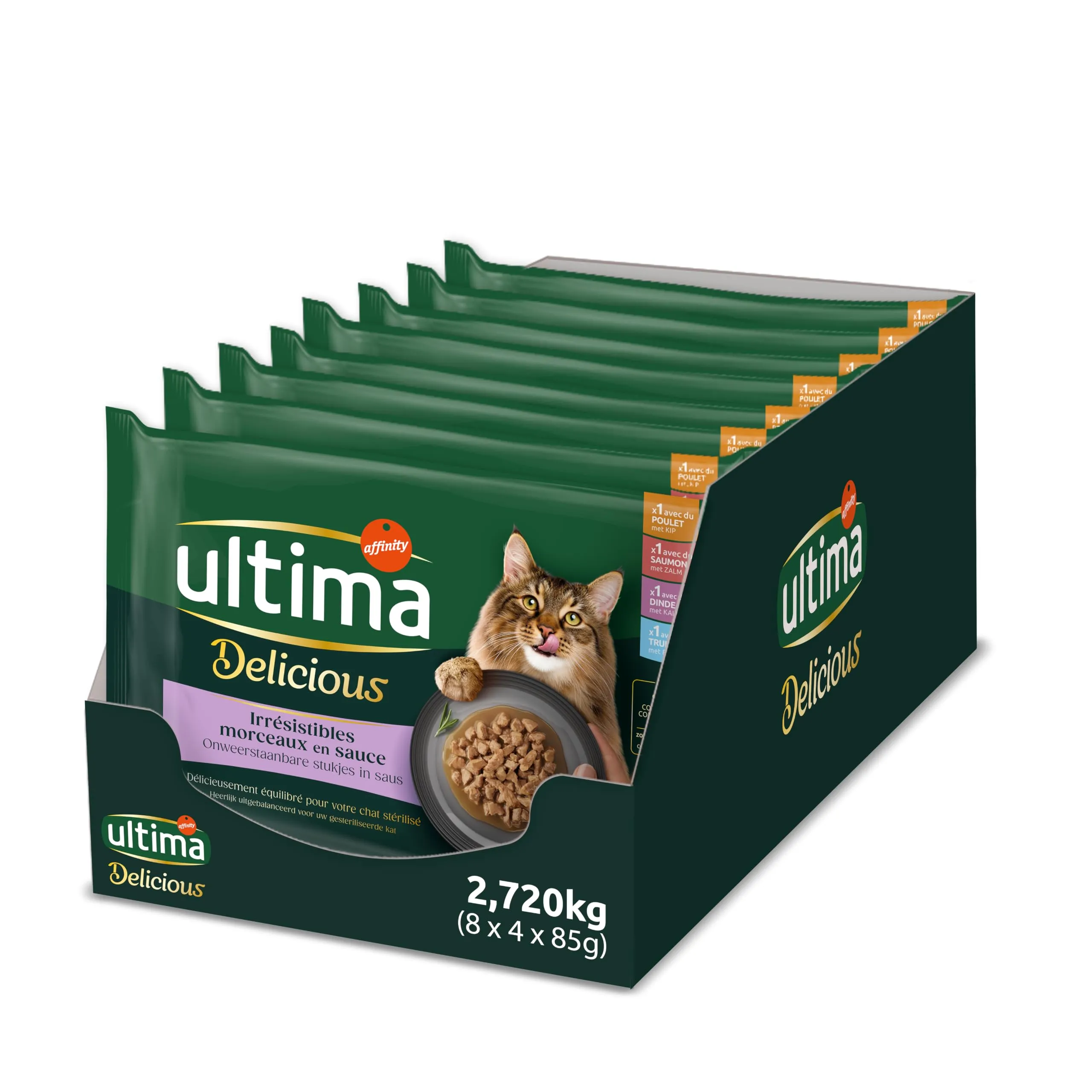 Ultima Wet Fit & Delicious Cibo Umido per Gatti Sterilizzati Multipack Pollo, Tacchino, Salmone, Trota 64x 85g - immagine 1