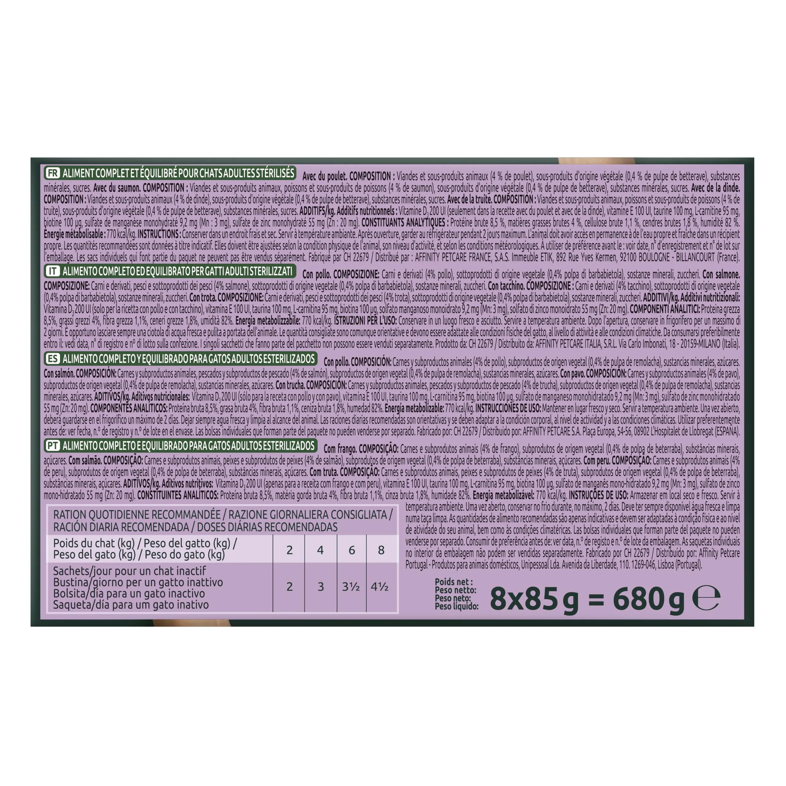 Ultima Wet Fit & Delicious Cibo Umido per Gatti Sterilizzati Multipack Pollo, Tacchino, Salmone, Trota 64x 85g - immagine 3