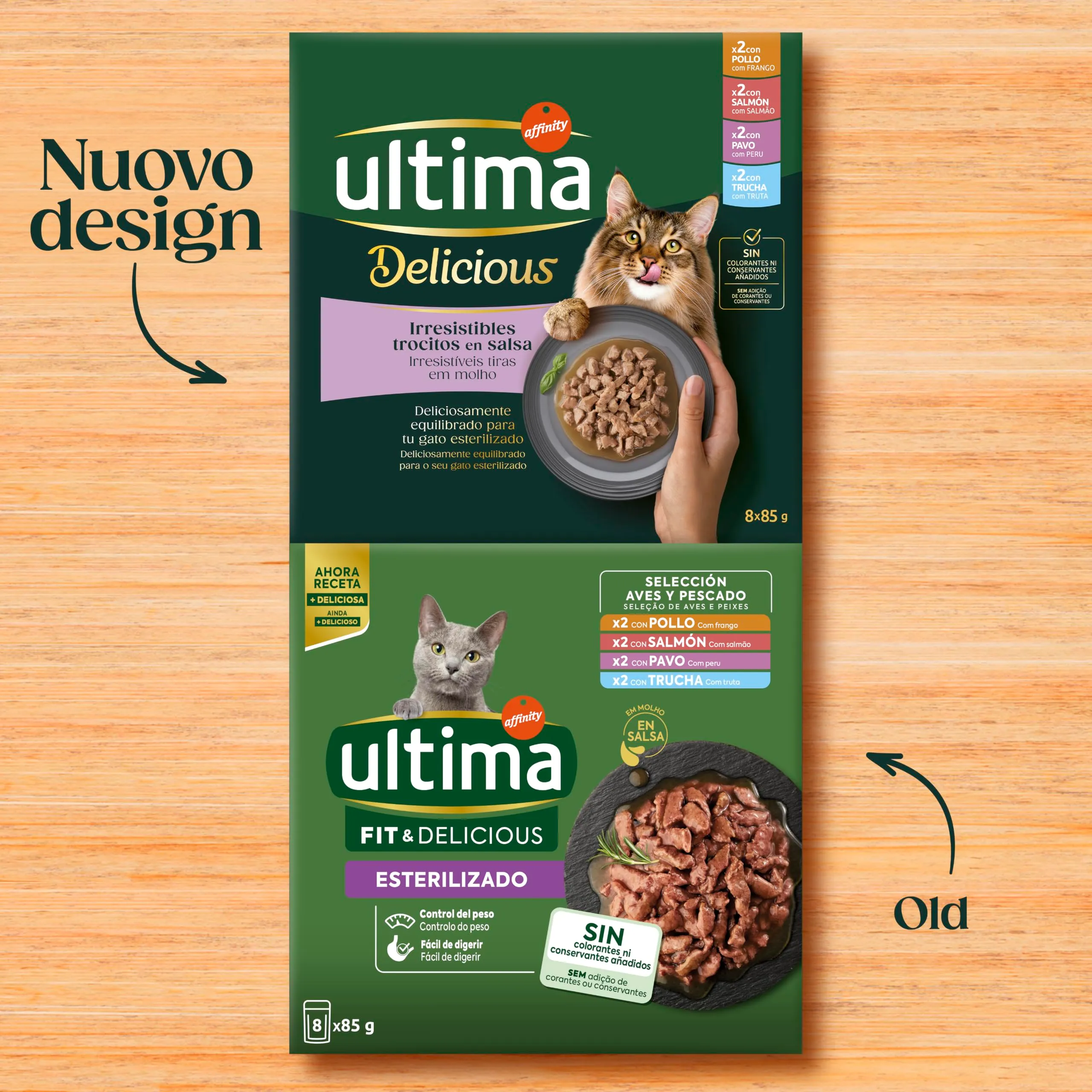 Ultima Wet Fit & Delicious Cibo Umido per Gatti Sterilizzati Multipack Pollo, Tacchino, Salmone, Trota 64x 85g - immagine 4